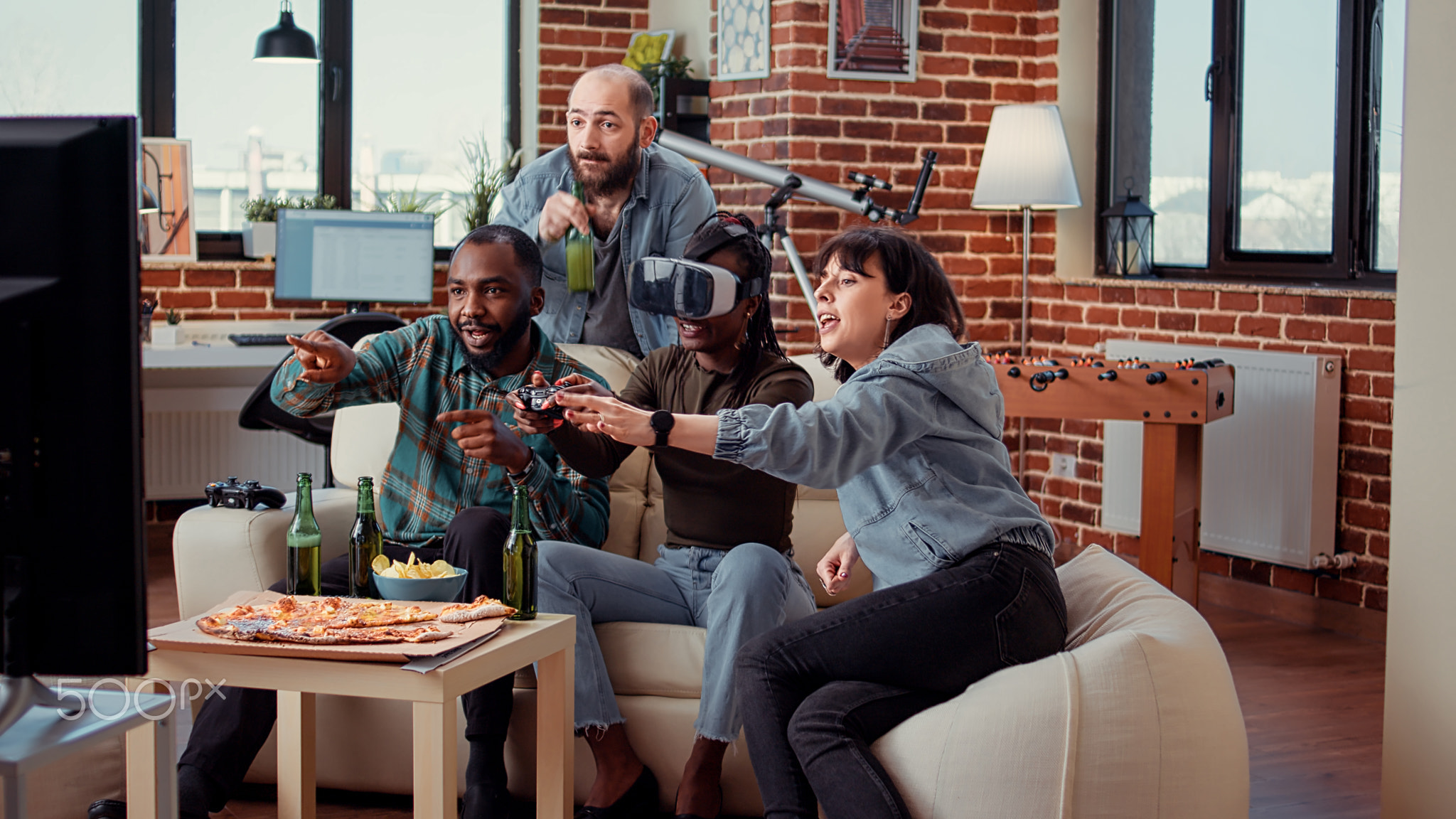 Sad group of friends losing online video games challenge