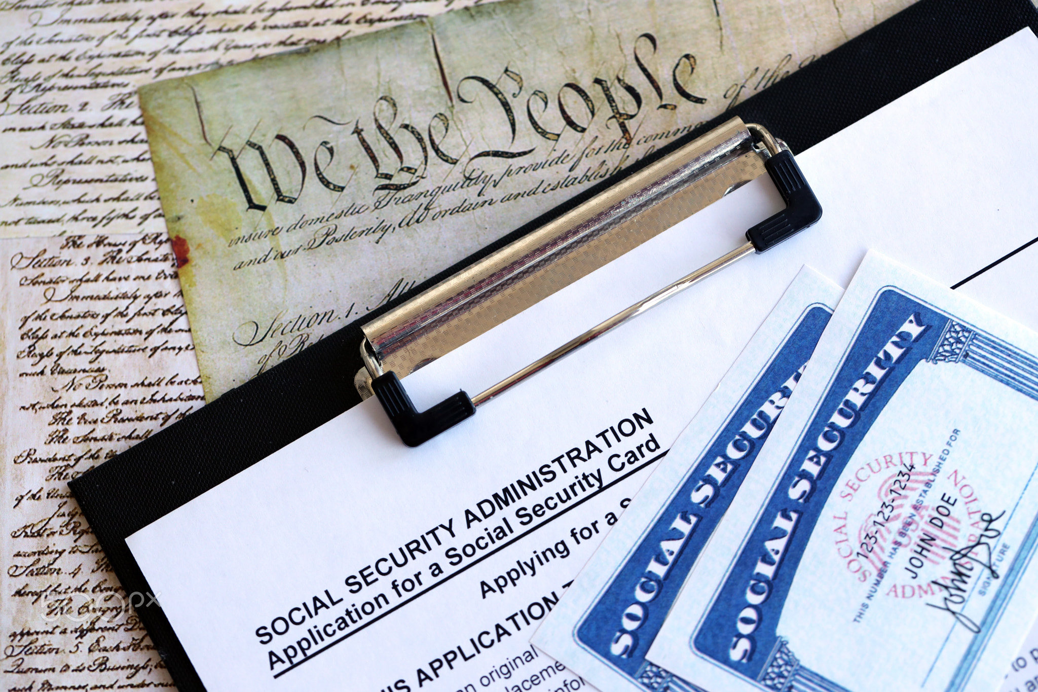 United States social security number cards lies on Application from social security administration