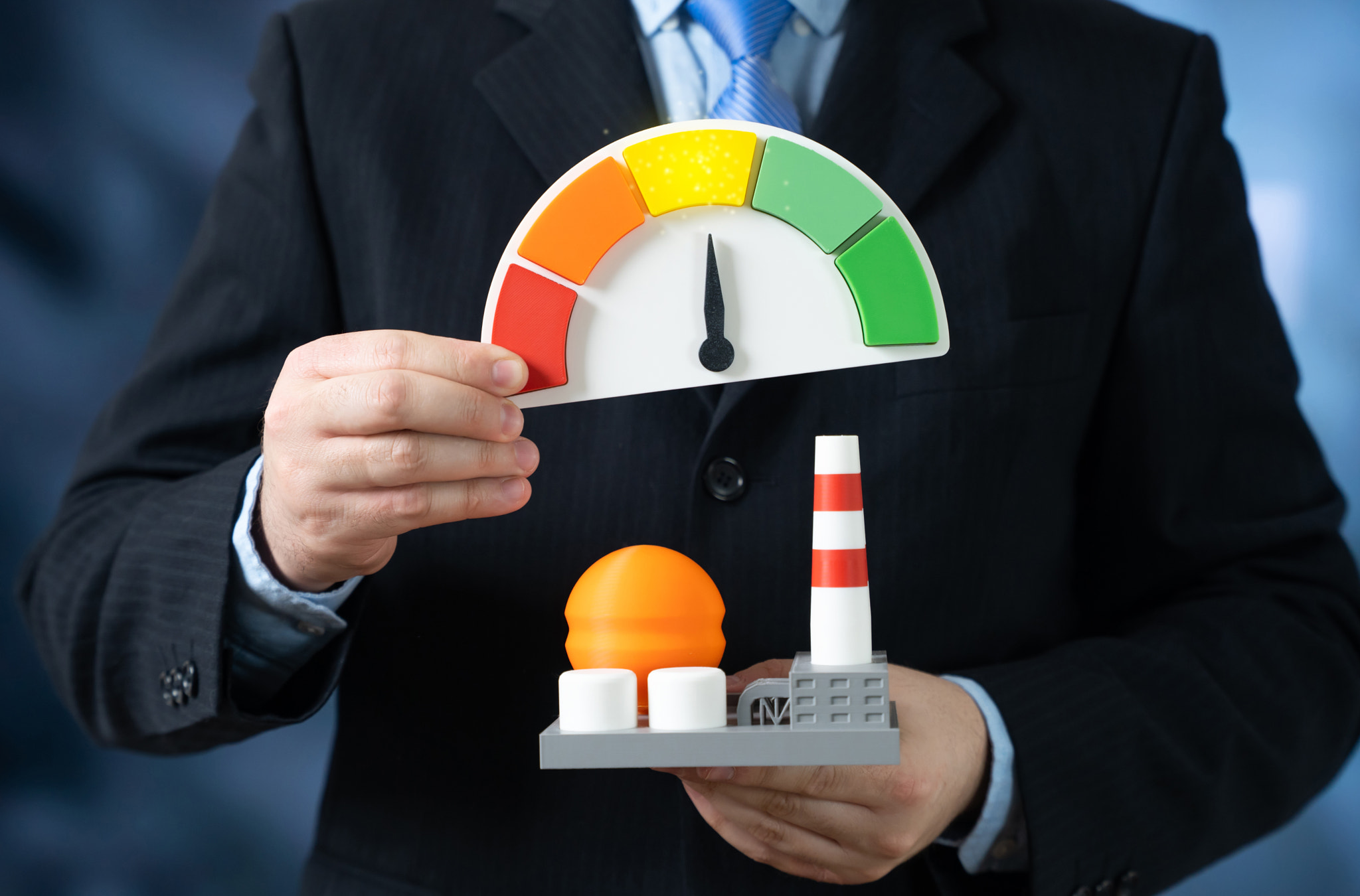An industrial plant is showing mediocre performance. Environmental pollution levels. Revenue and pro