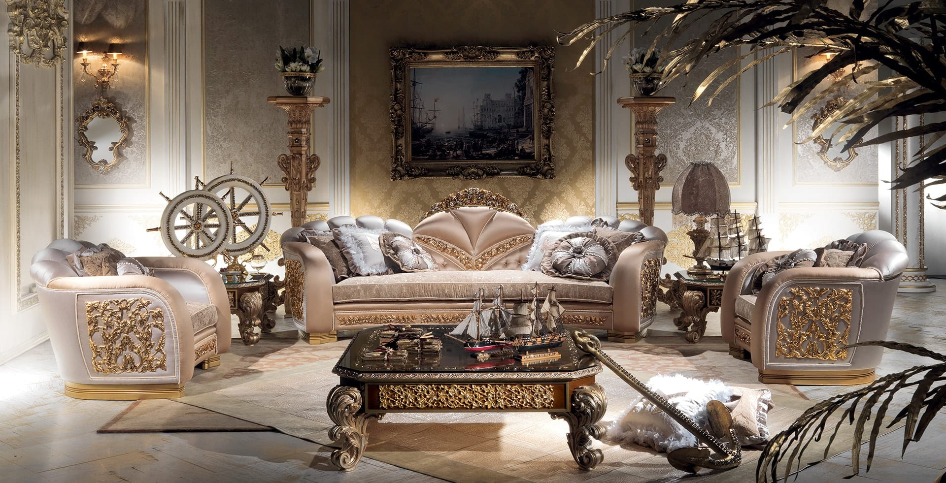Imperial Royal Heritage Prestige Sofa Collection with Grand Gilded Frames, Baroque Carvings, and Lux