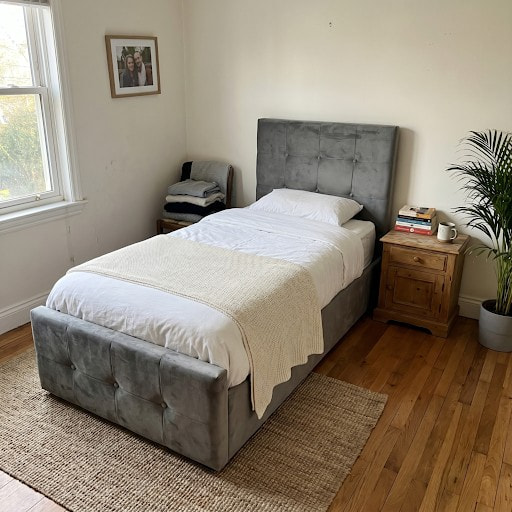 Our grey ottoman single bed survived the loft teenager phase