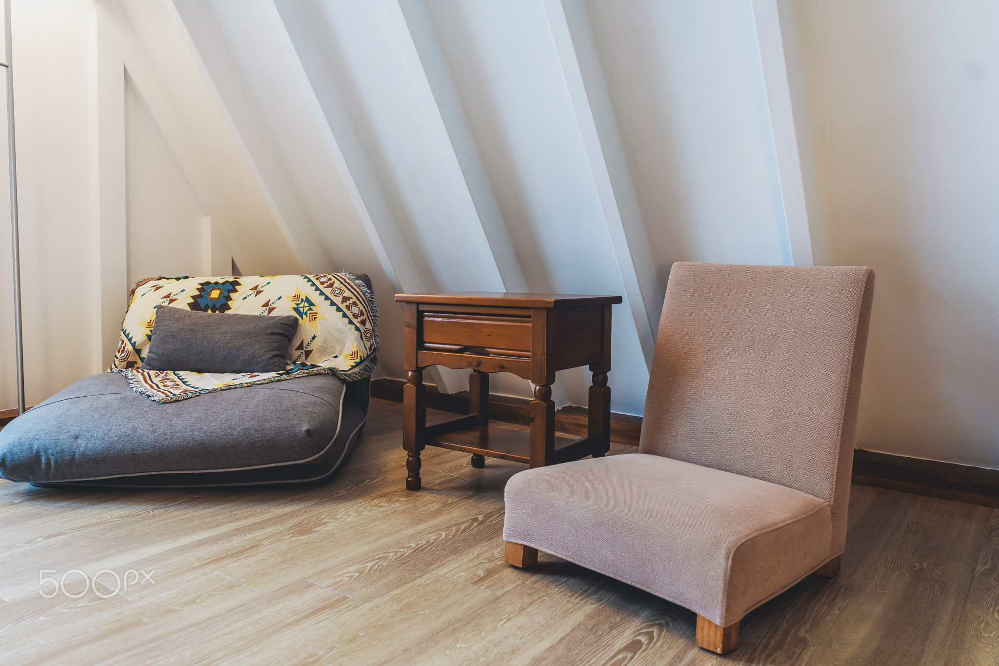 Chair and Rustic Wooden Side Table