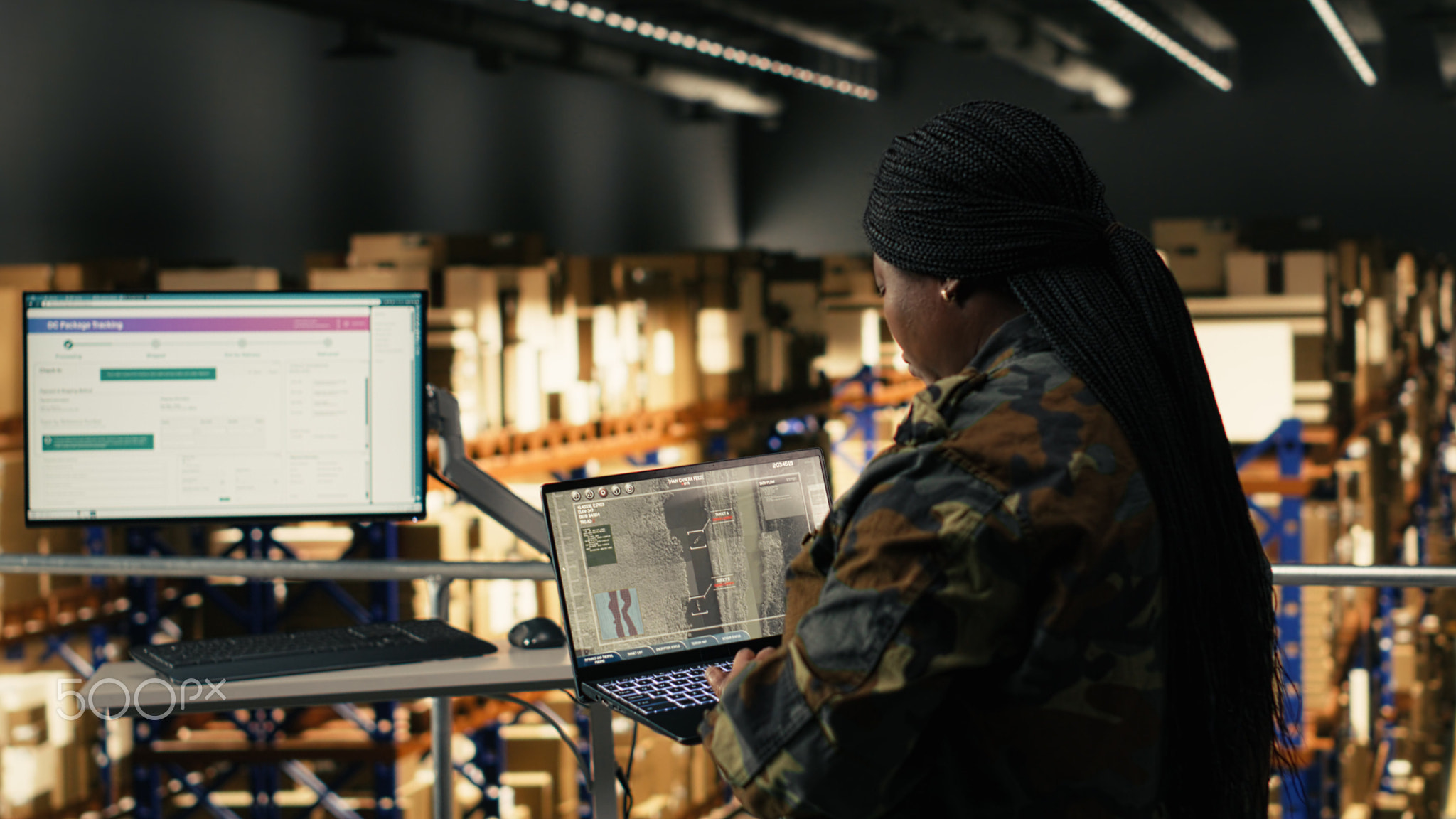 Military personnel, advanced drone surveillance, software in facility