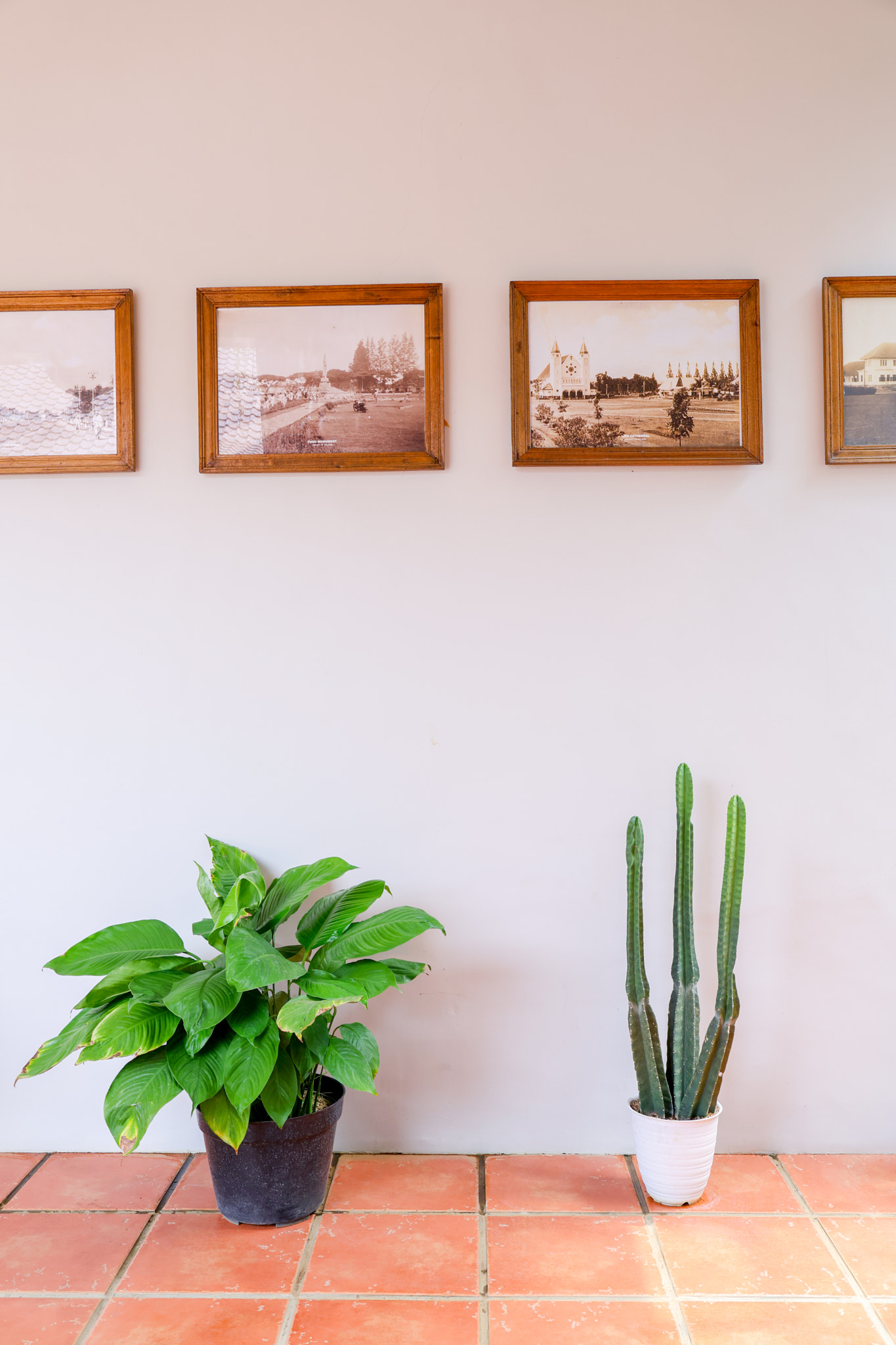 Simple interior with vintage framed photos
