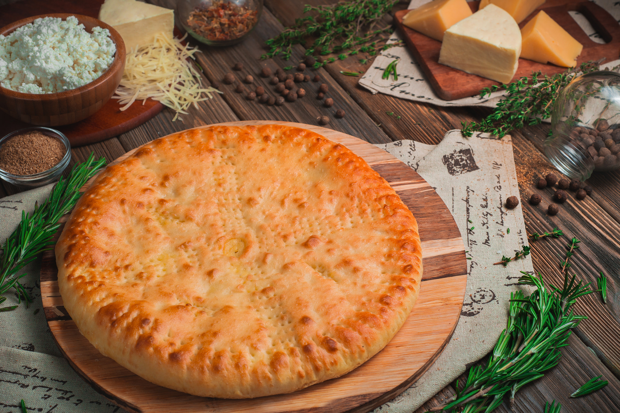 Homemade pie with cheese and curd