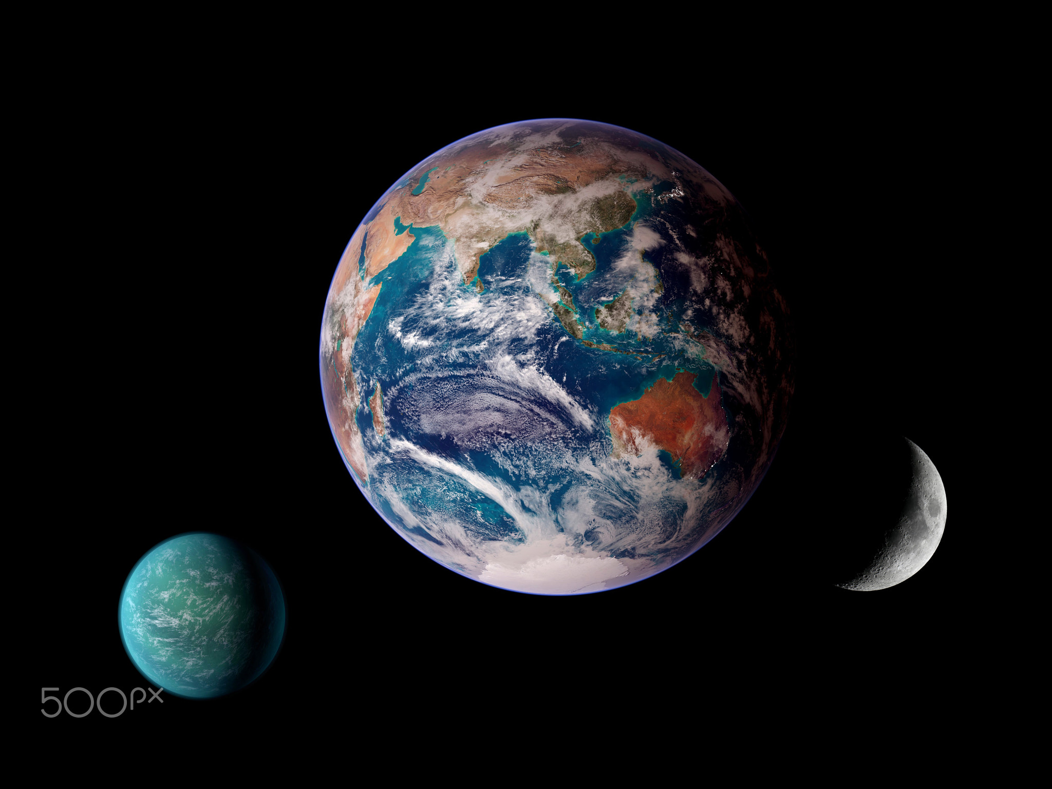 Aligned Planets Earth Moon