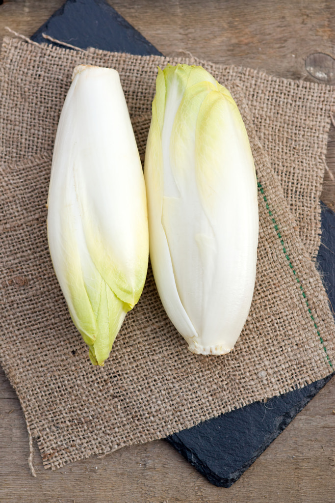 Fresh chicory witloof heads in rustic setting with wooden backgr by Matt Gibson on 500px.com