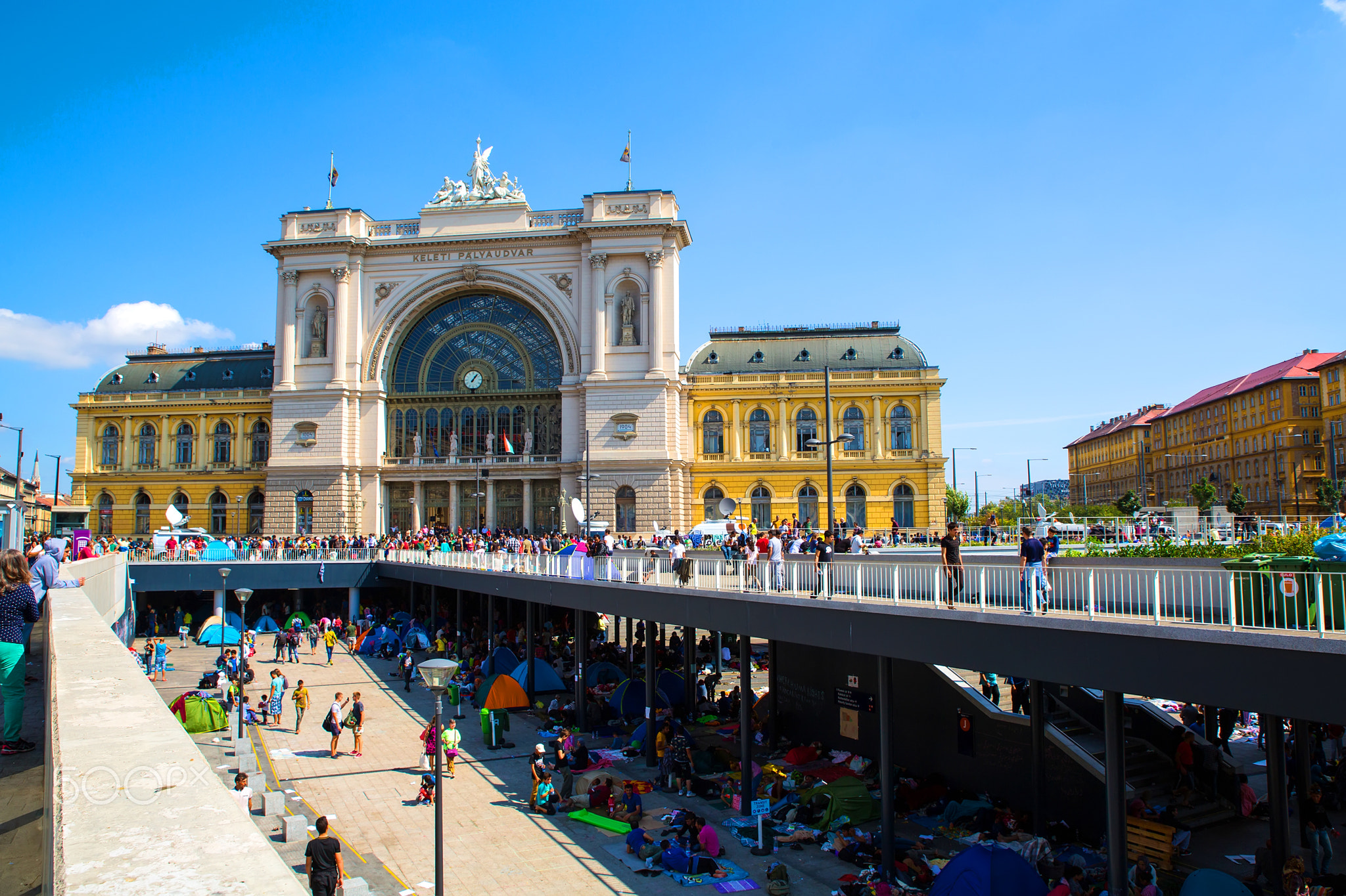 Refugees in front of the Keleti Train station in Budapest