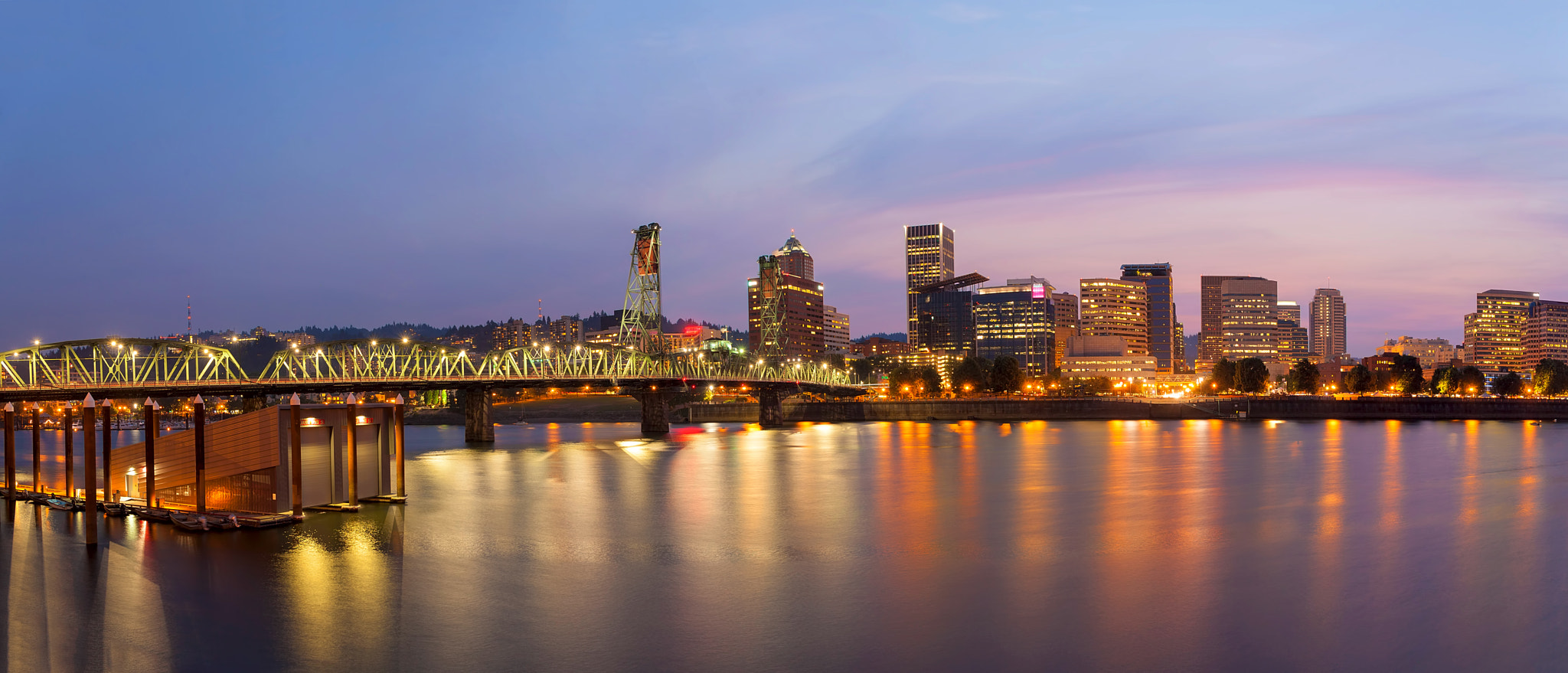 Portland City Skyline at Twilight Panorama