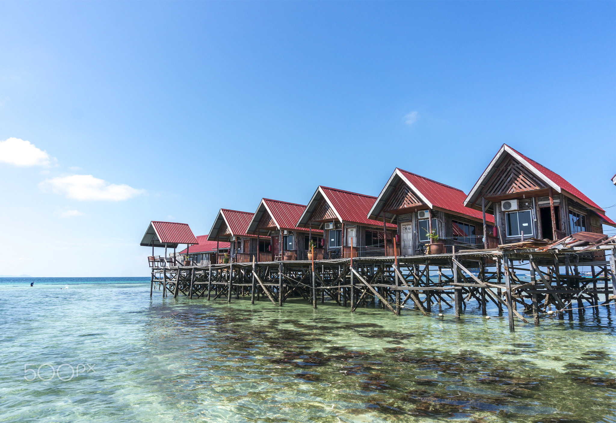 Water bungalows at Mabul Island in Borneo, Malaysia