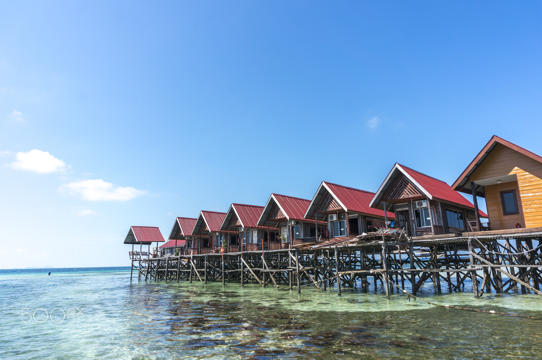 Water bungalows at Mabul Island in Borneo, Malaysia