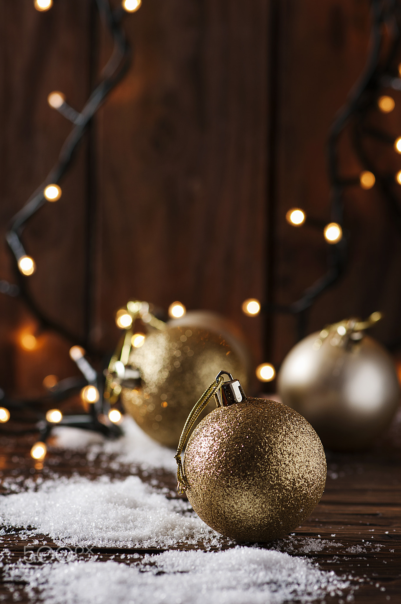 Christmas card with snow and balls