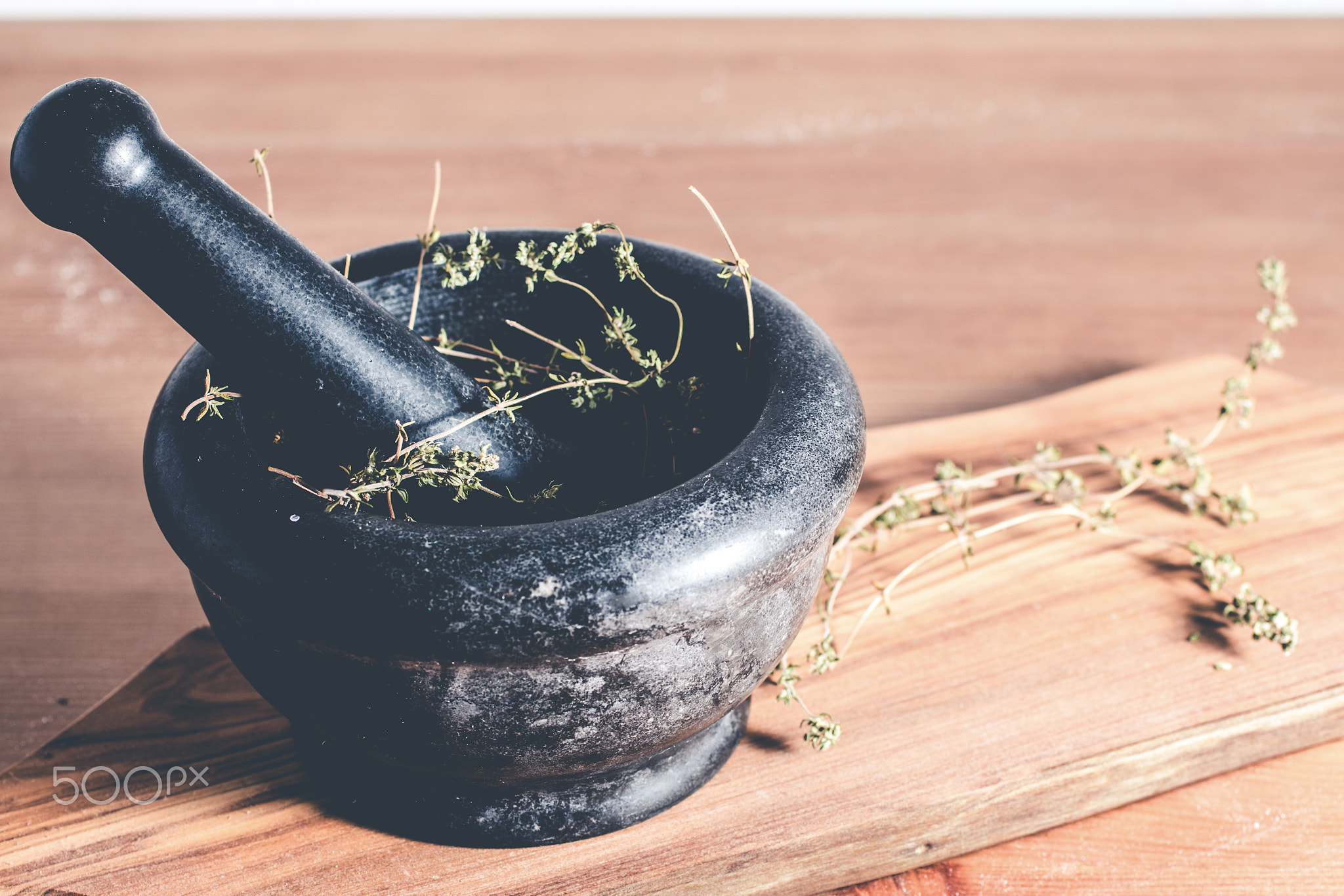 Thyme inside a stone mortar