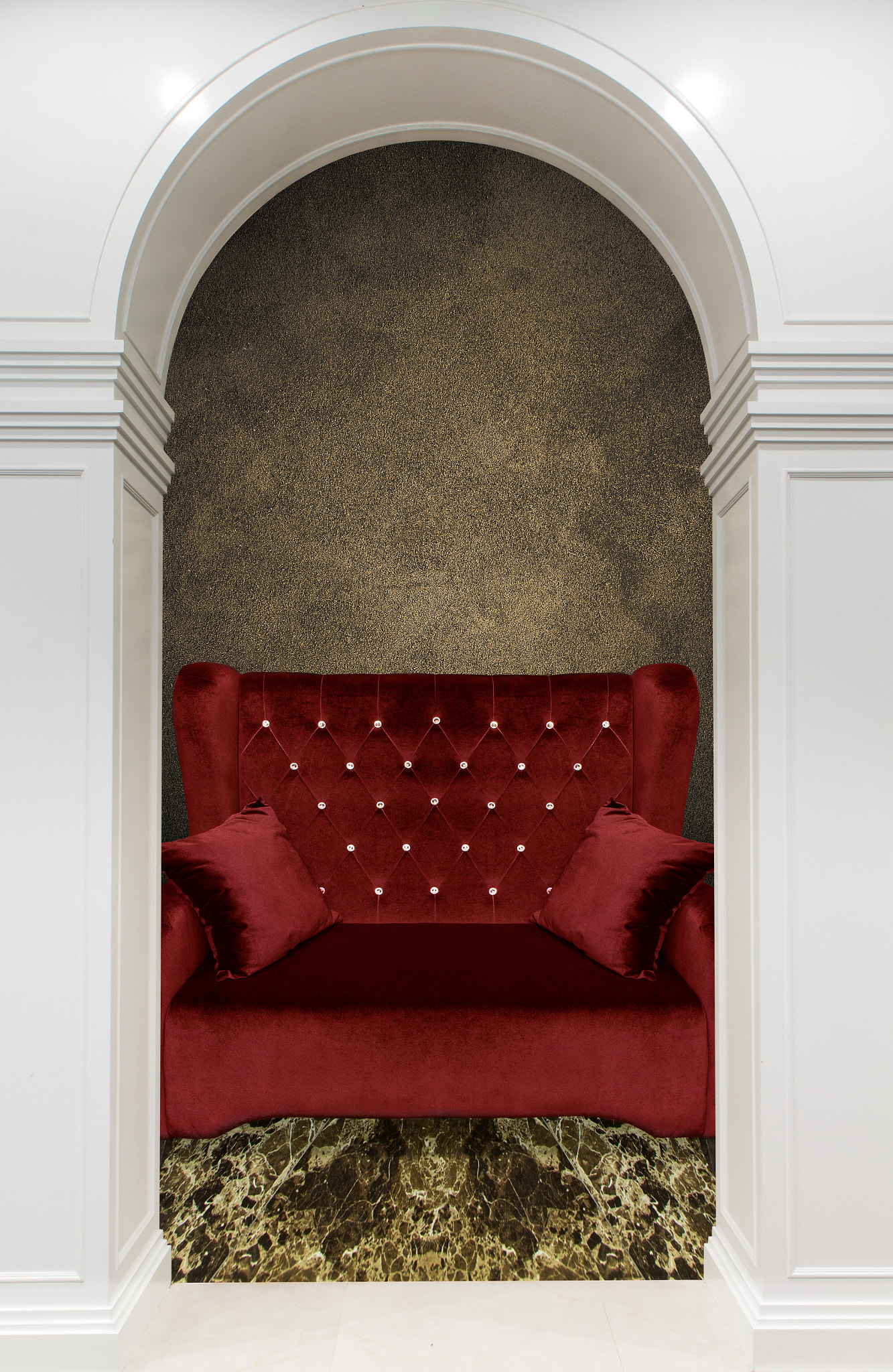 luxurious sofa  with graceful columns and arches