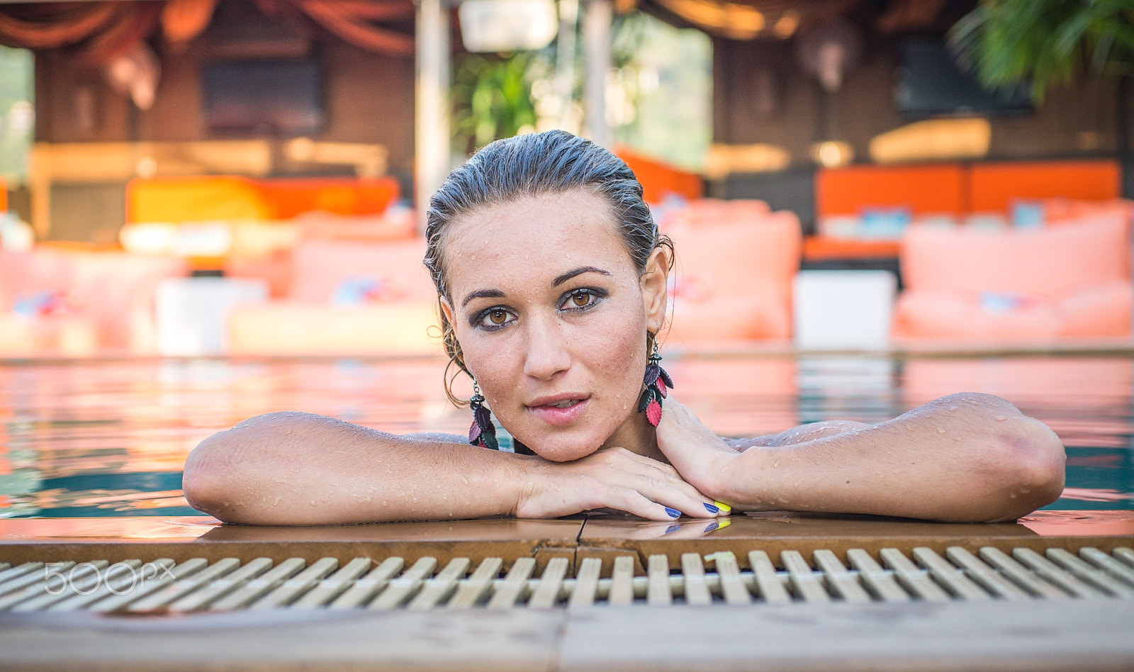 Nikon D610 + Sigma 50mm F2.8 EX DG Macro sample photo. Beautiful woman getting out the swimming pool photography