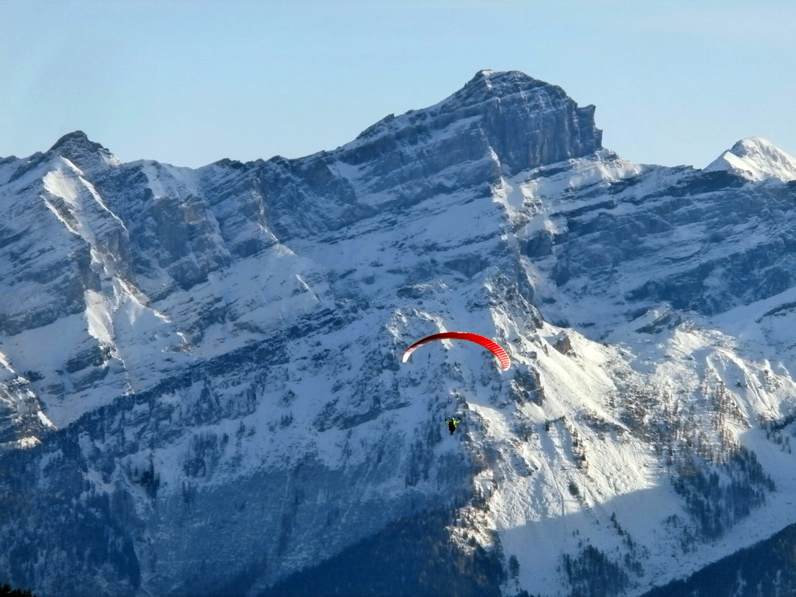 Olympus VR360,D760 sample photo. Paragliding in the swiss alps photography