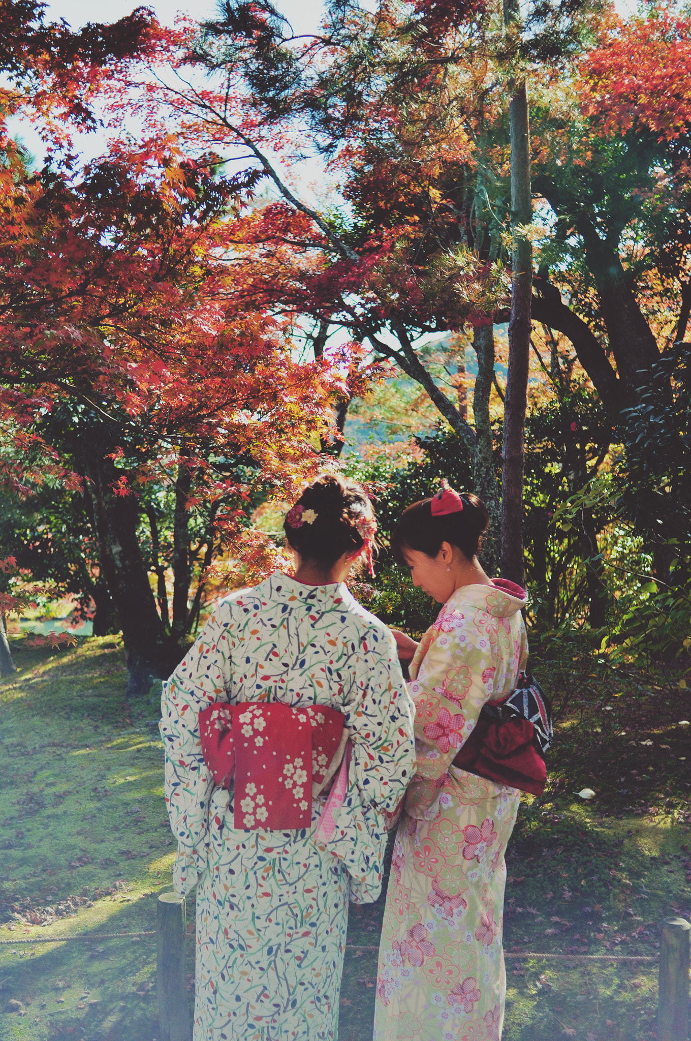 Nikon D90 + AF Nikkor 28mm f/2.8 sample photo. Viewing autumn leaves in kimono photography