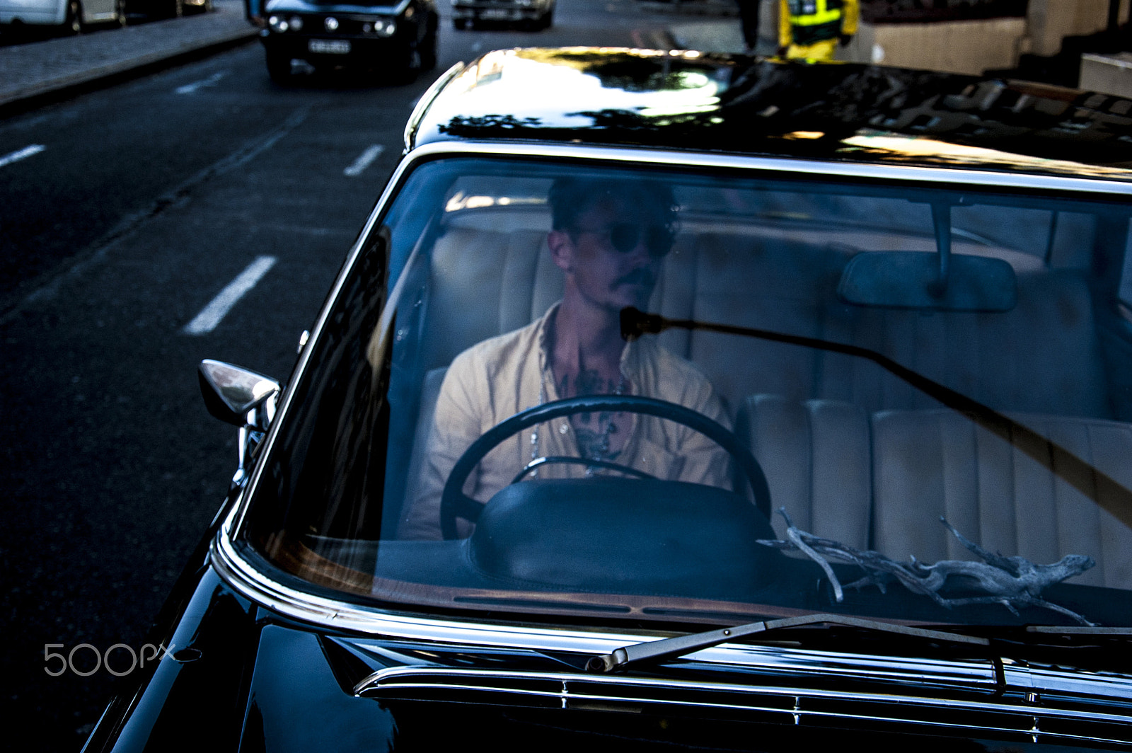 Nikon D70 sample photo. Man in old car photography