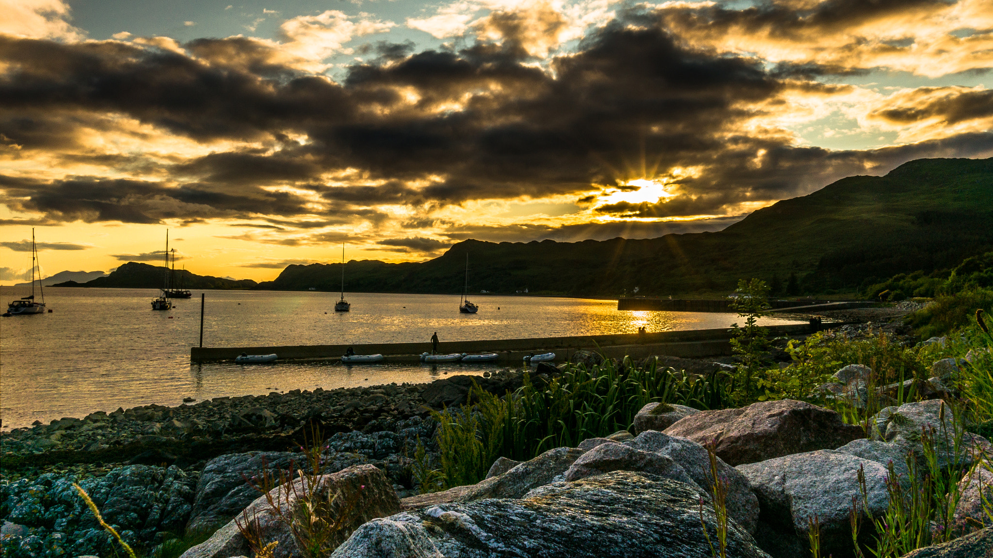 Sony Alpha NEX-5R + Sigma 19mm F2.8 EX DN sample photo. Sunset at inverie harbour photography