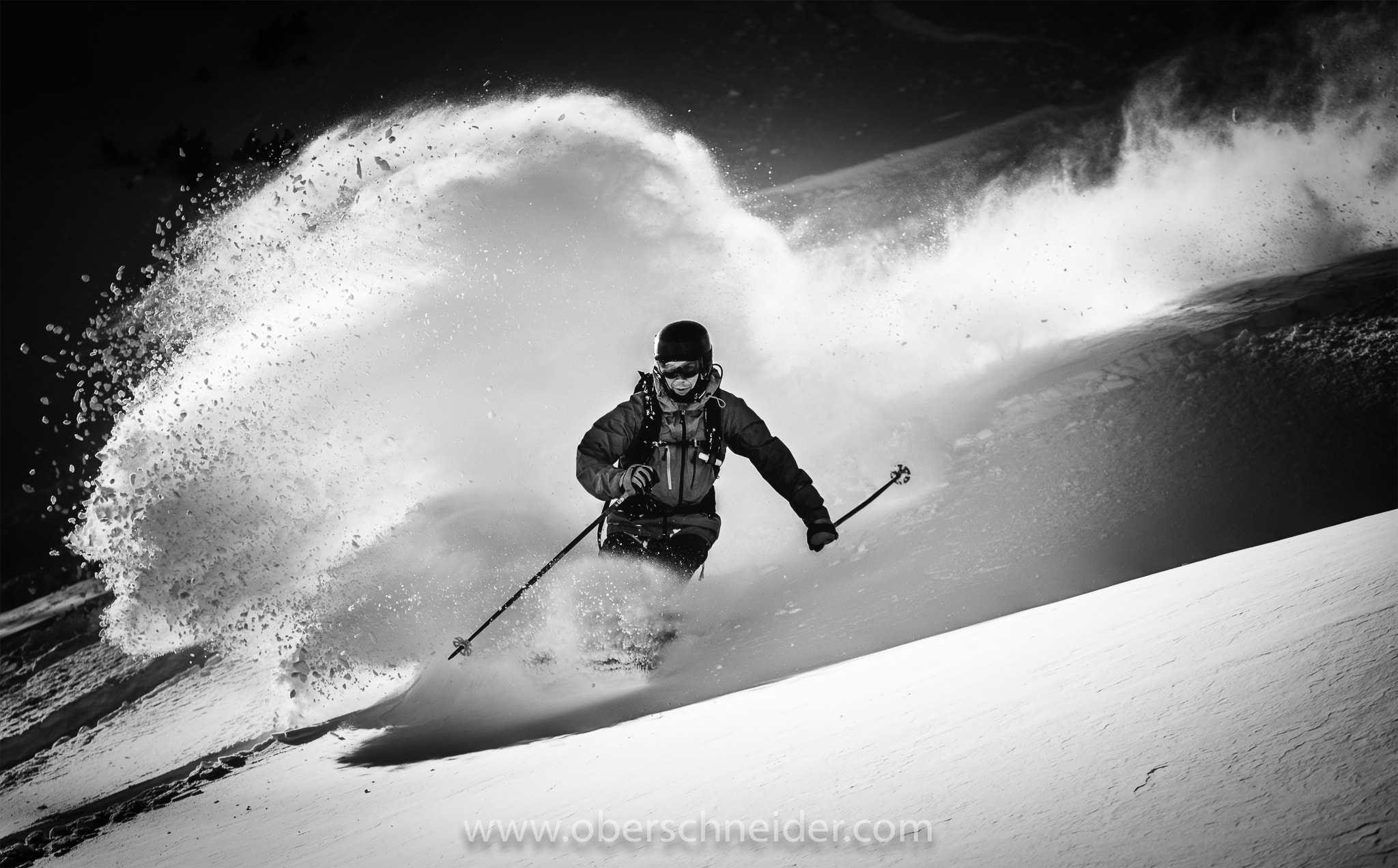 Sony a99 II + Tamron SP 70-200mm F2.8 Di VC USD sample photo. Black and white powder skiing photography