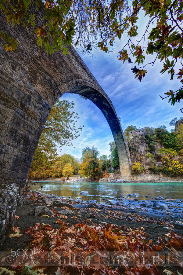 Canon EOS 5D Mark II + Canon EF 14mm F2.8L USM sample photo. Huge traditional stone bridge in konitsa, northern greece photography