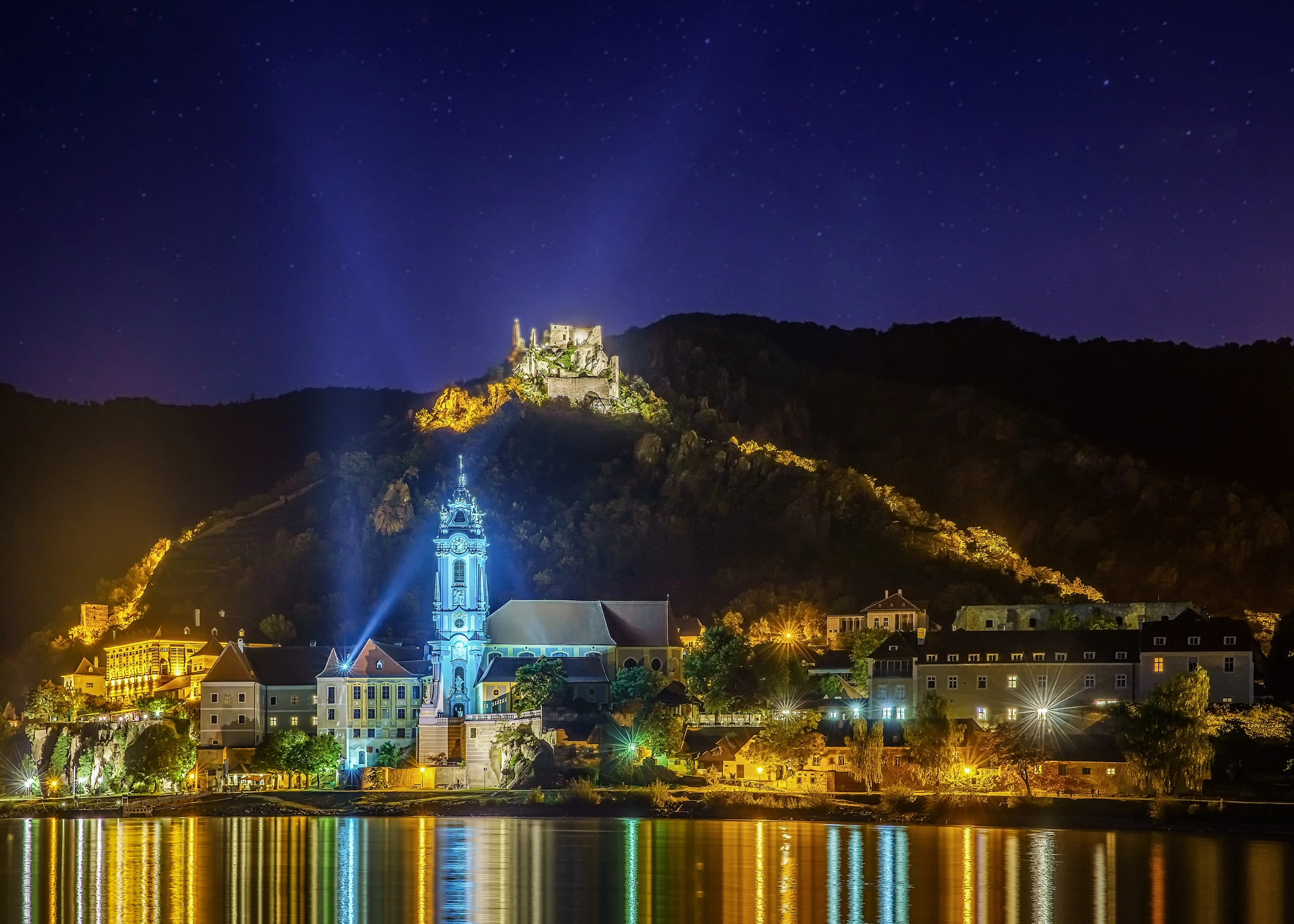Sony a7R + Canon EF 24-70mm F2.8L II USM sample photo. Dürnstein in the glow of lights photography