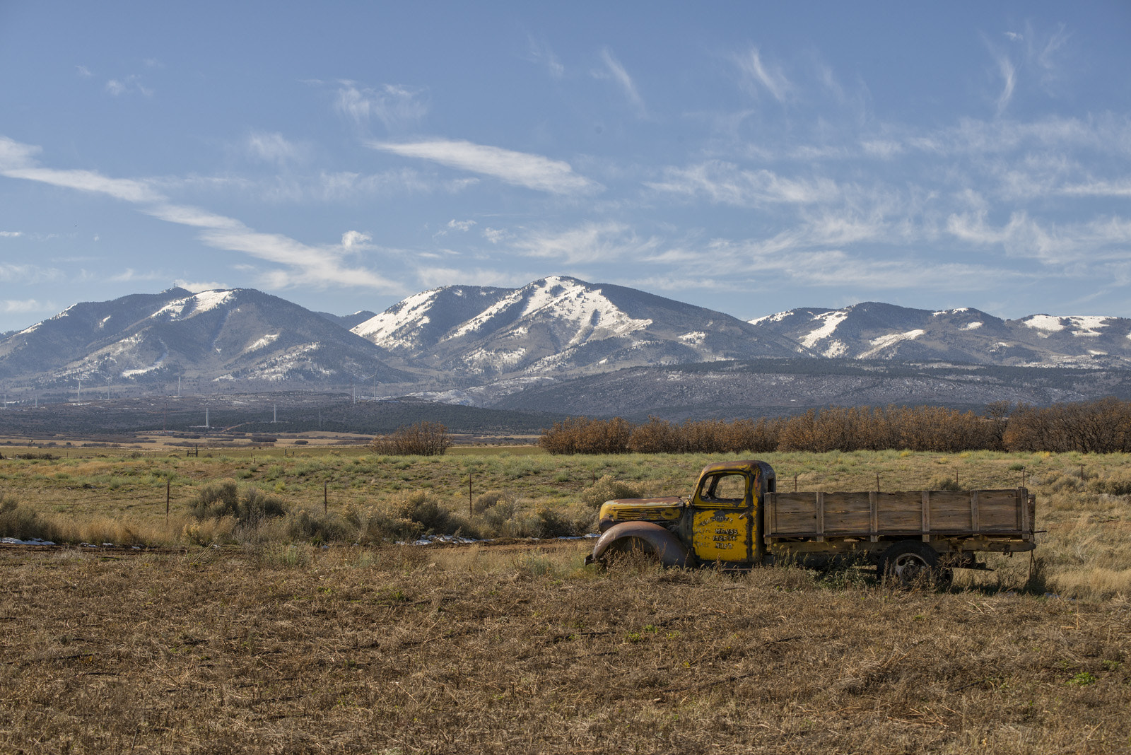 Nikon D800E + AF Zoom-Nikkor 70-210mm f/4 sample photo. Old truck, windmills & the abajo mountains photography