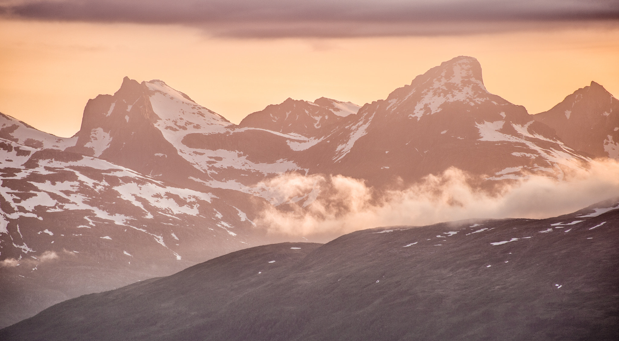 Nikon Df sample photo. Fiery sky, snowy mountains photography