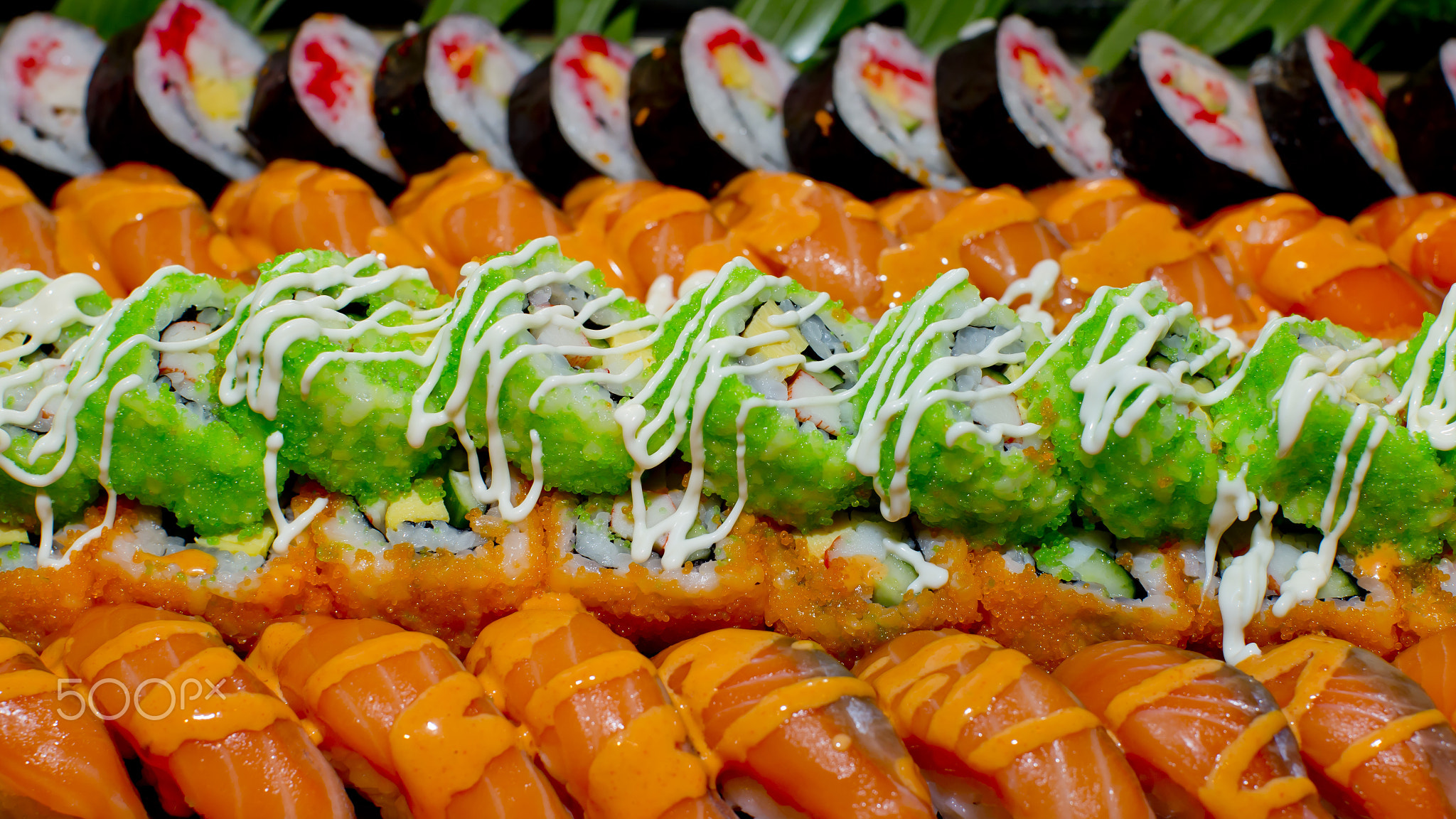 Japanese Cuisine -Buffet catering style Sushi Set in restaurant