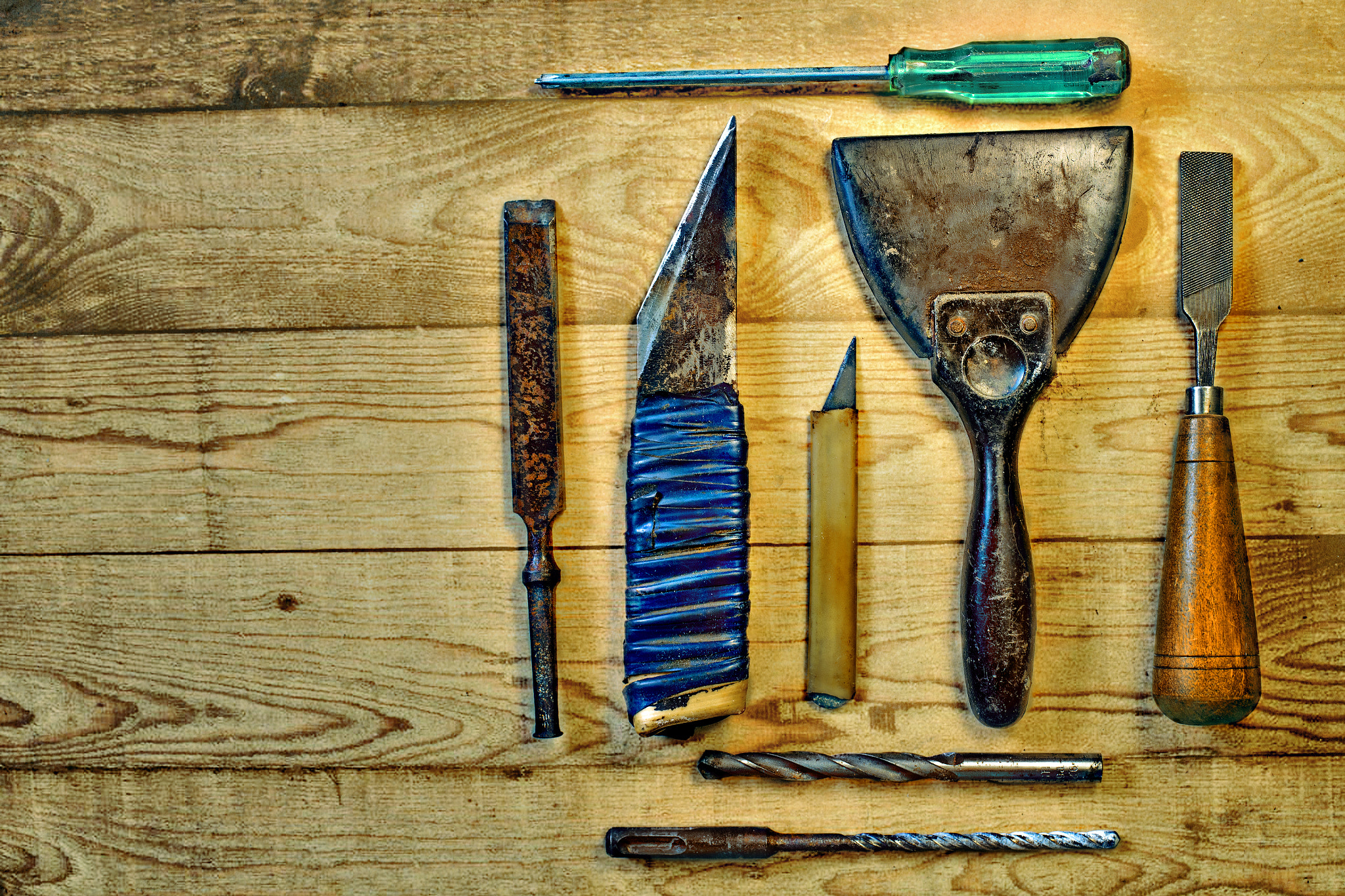 Tools set on the wood