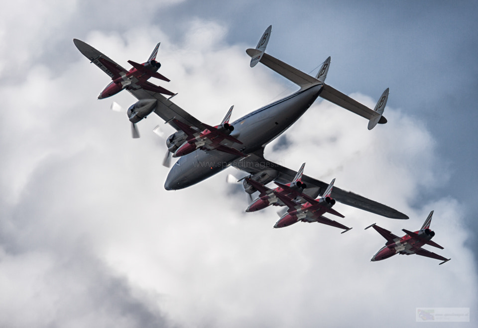 Canon EOS 50D + Canon EF 200mm F2.8L II USM sample photo. Patrouille suisse and lockheed l-1049 superconstellation photography