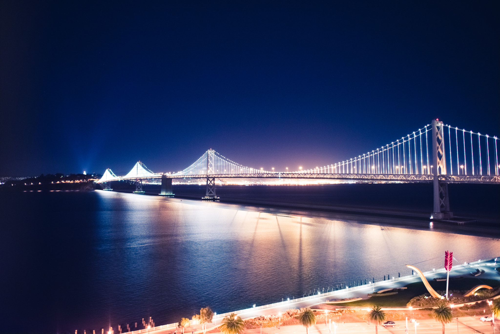 Nikon D600 + Nikon AF-S Nikkor 24mm F1.4G ED sample photo. Bay bridge at night photography