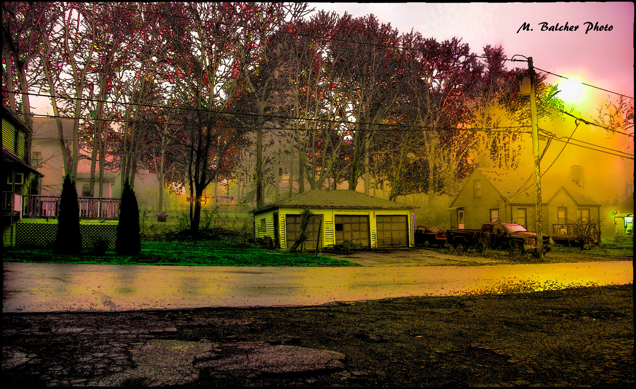 Pentax K-x sample photo. Morning fog on the garage building photography