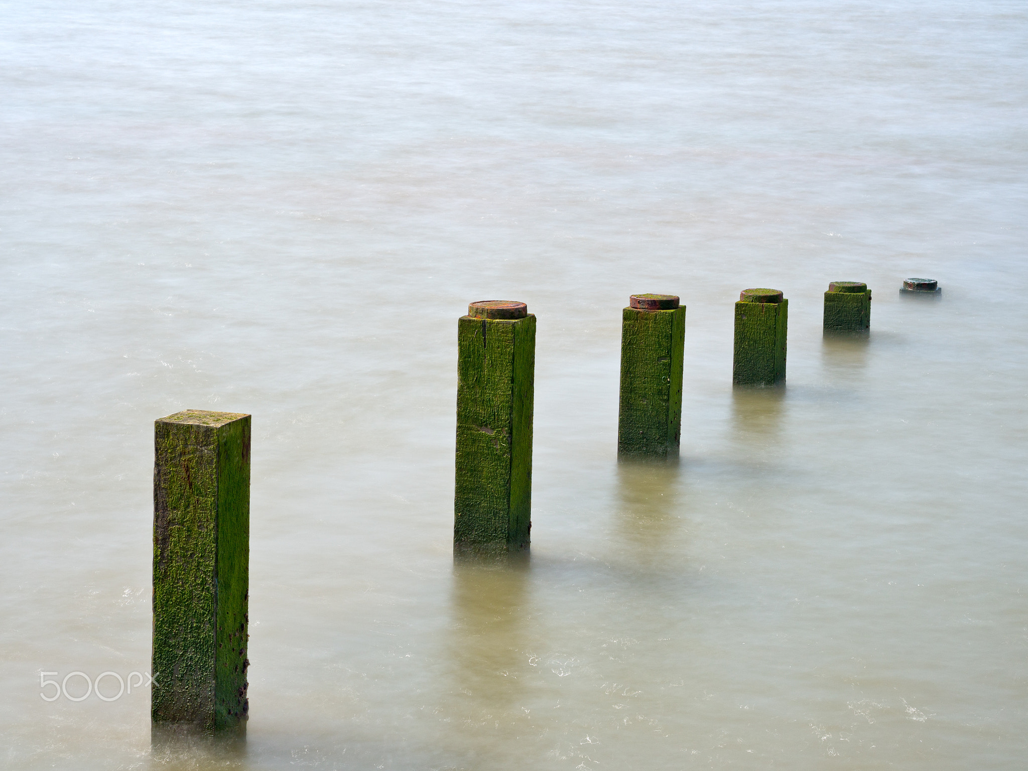 Groynes at High Tide, Cleveleys, Lancashire, UK