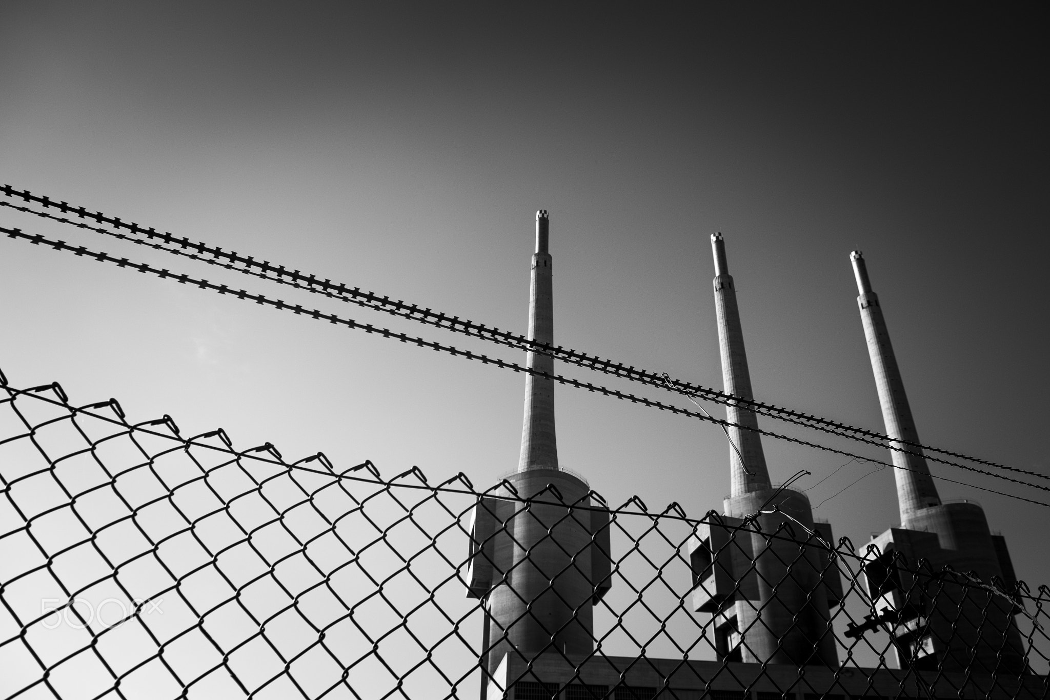Old chimneys in Badalona, Barcelona, Spain