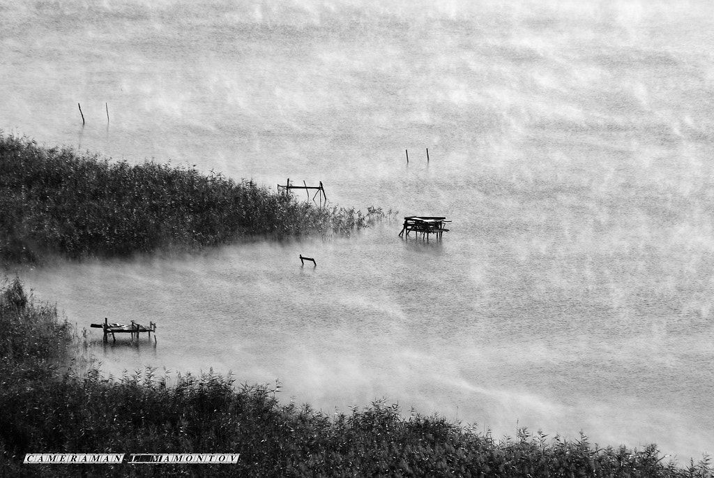 Nikon D80 + Tamron AF 18-200mm F3.5-6.3 XR Di II LD Aspherical (IF) Macro sample photo. Fog on the lake cech b&w photography