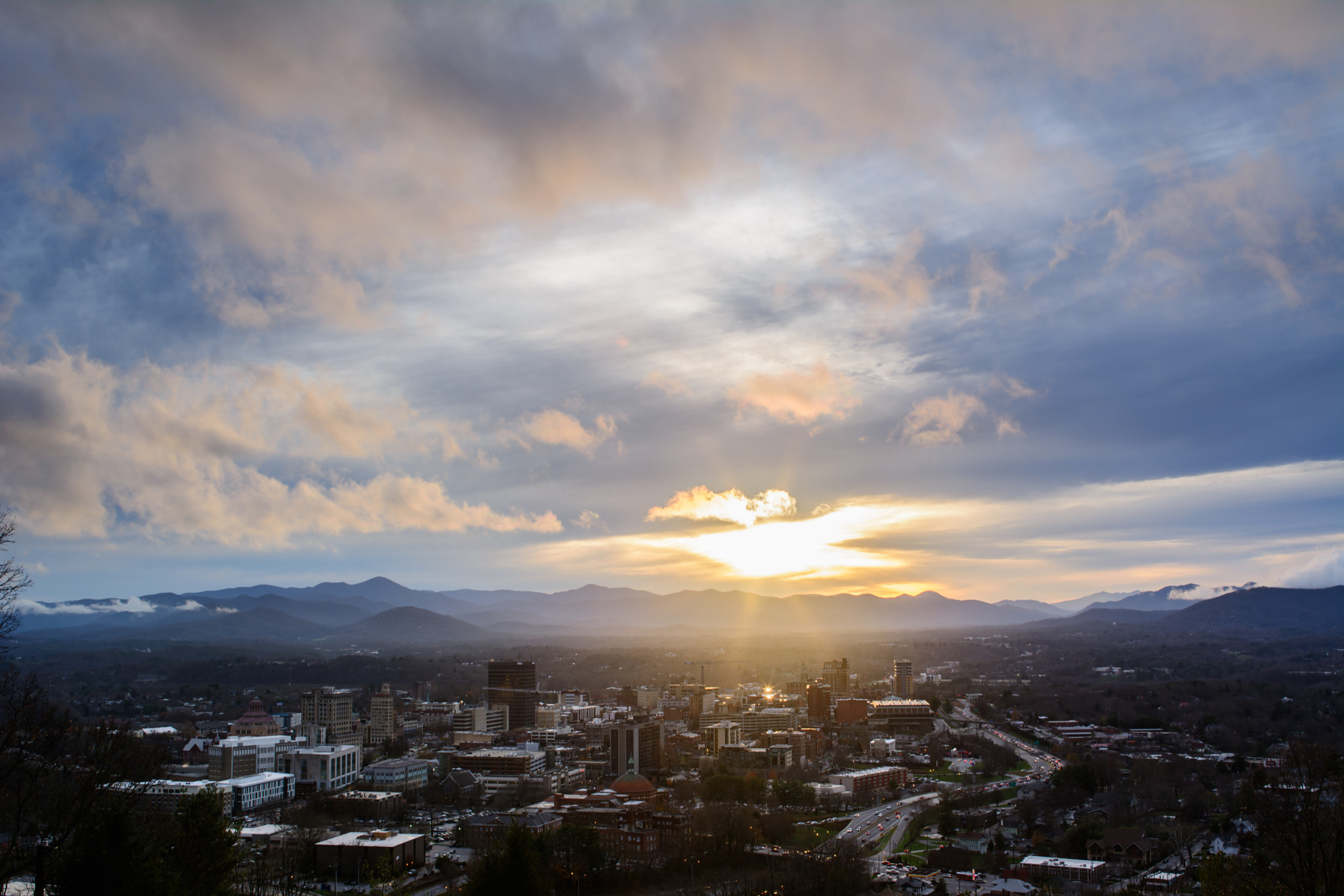 Samyang 12mm F2.8 ED AS NCS Fisheye sample photo. Sunset over unique asheville photography