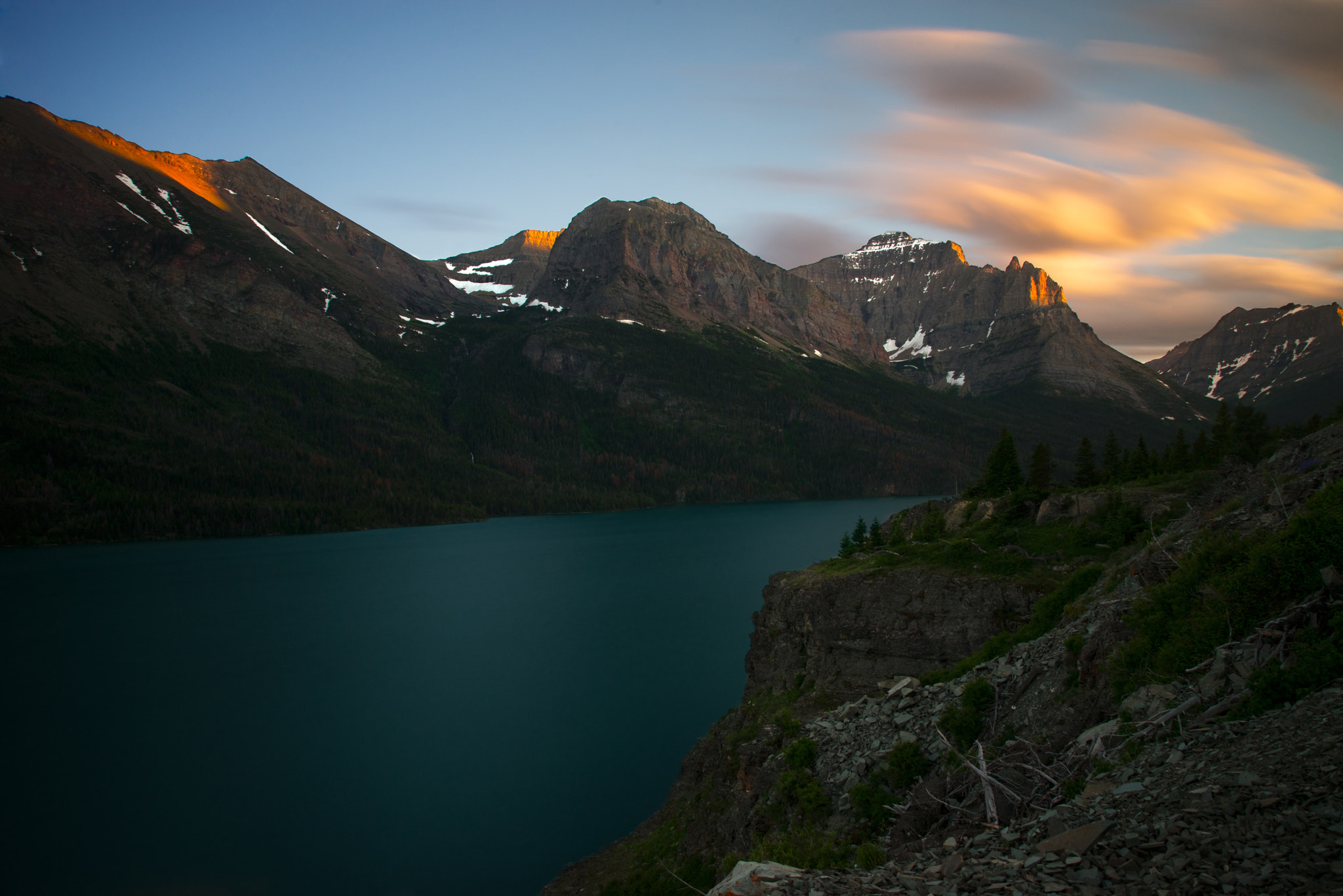Sony a7R + Canon EF 24-105mm F4L IS USM sample photo. Saint mary lake at sunset photography
