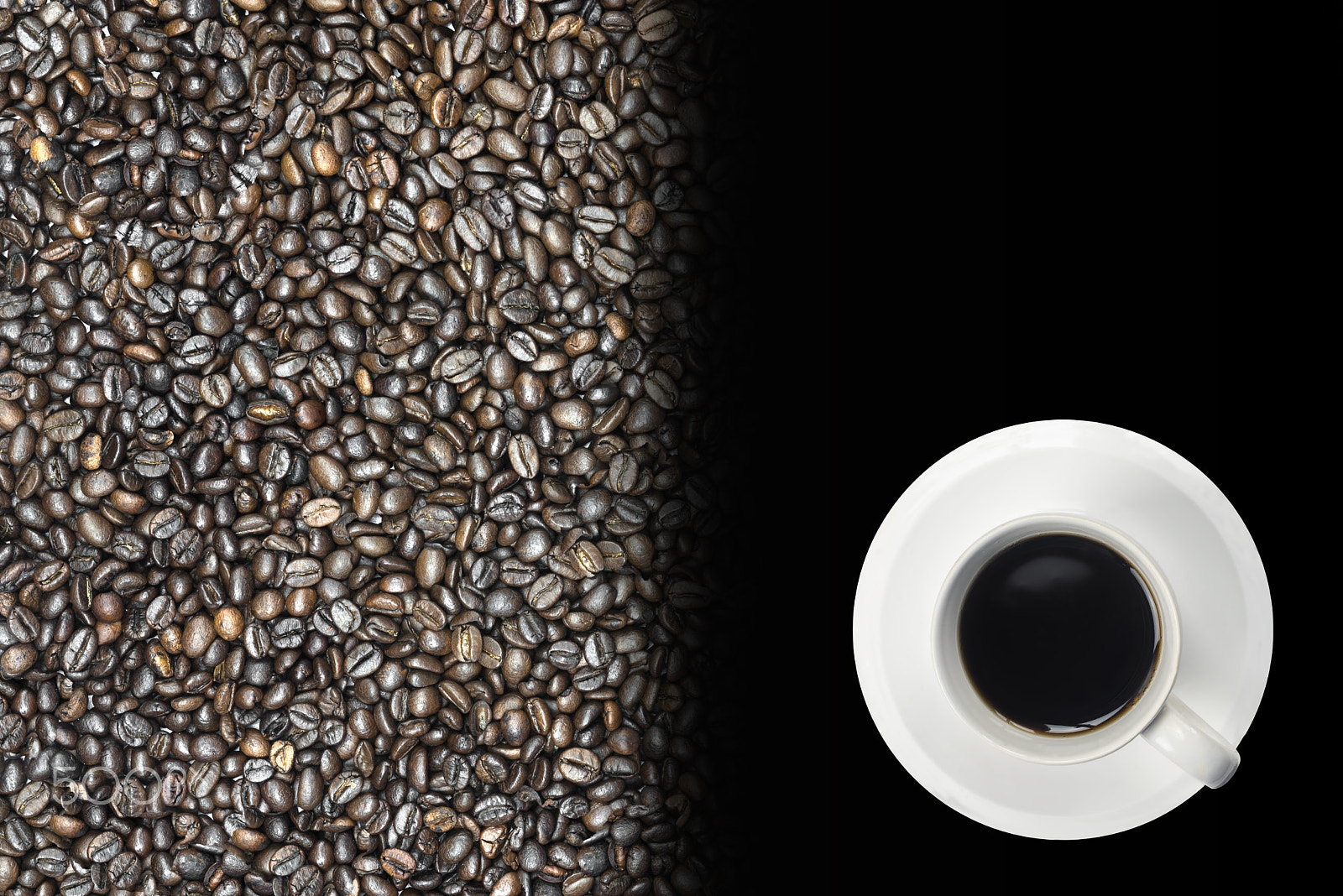 Nikon D750 + AF Micro-Nikkor 105mm f/2.8 sample photo. Black coffee in white cup and coffee bean background photography
