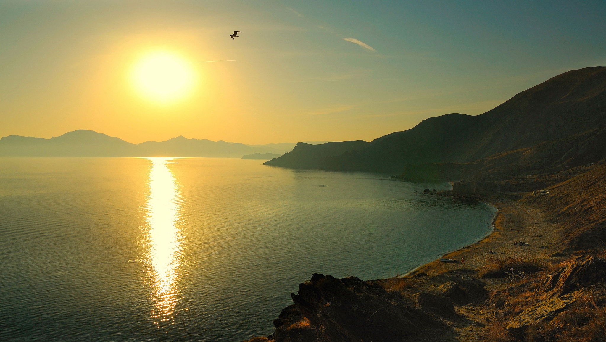 Nikon D200 + Sigma 18-50mm F2.8 EX DC Macro sample photo. Sunset and golden moon path in the sea photography