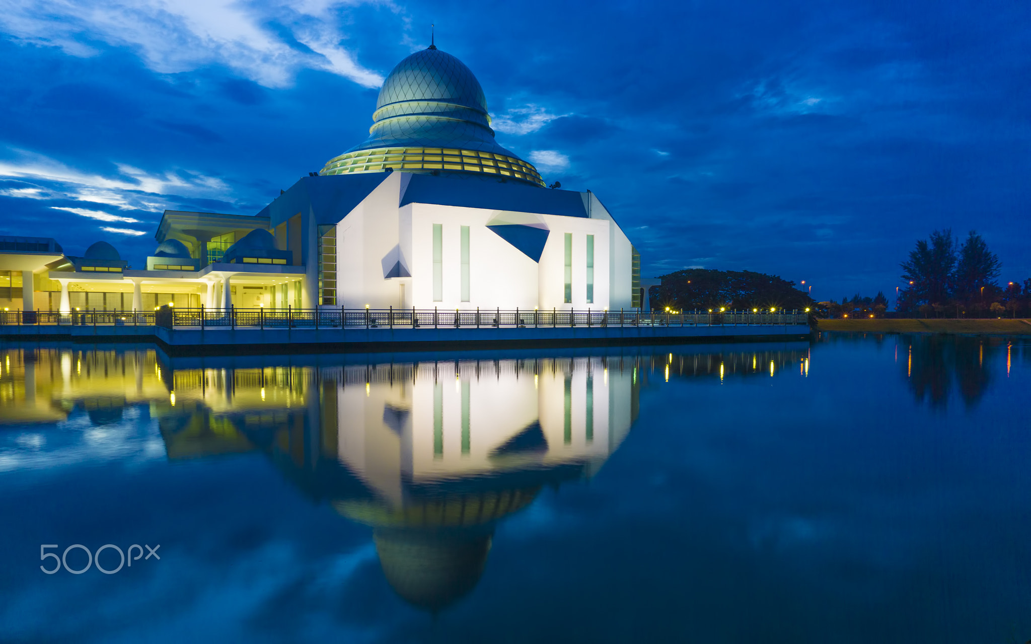 Blue Hour of An-Nur Mosque at Universiti Teknologi PETRONAS, Perak, Malaysia. Long exposure was used