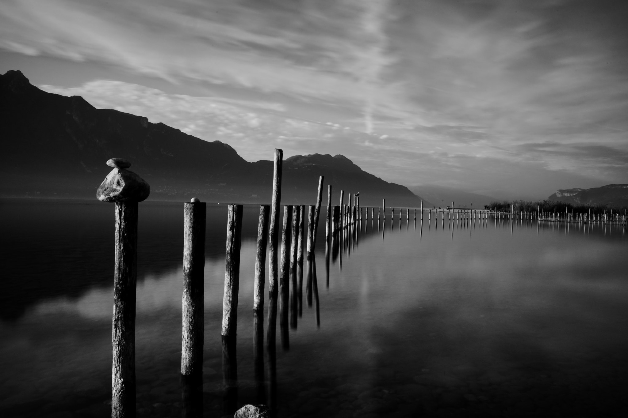 Sony a7 + Sigma AF 28-70mm F2.8 sample photo. Lac du bourget - long exposure in black and white photography