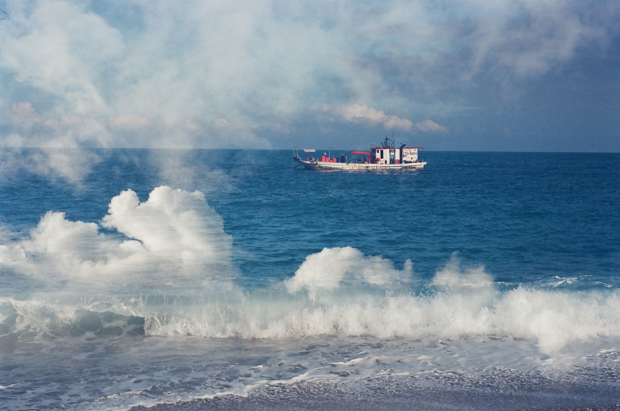 The ship,ocean,and sky.