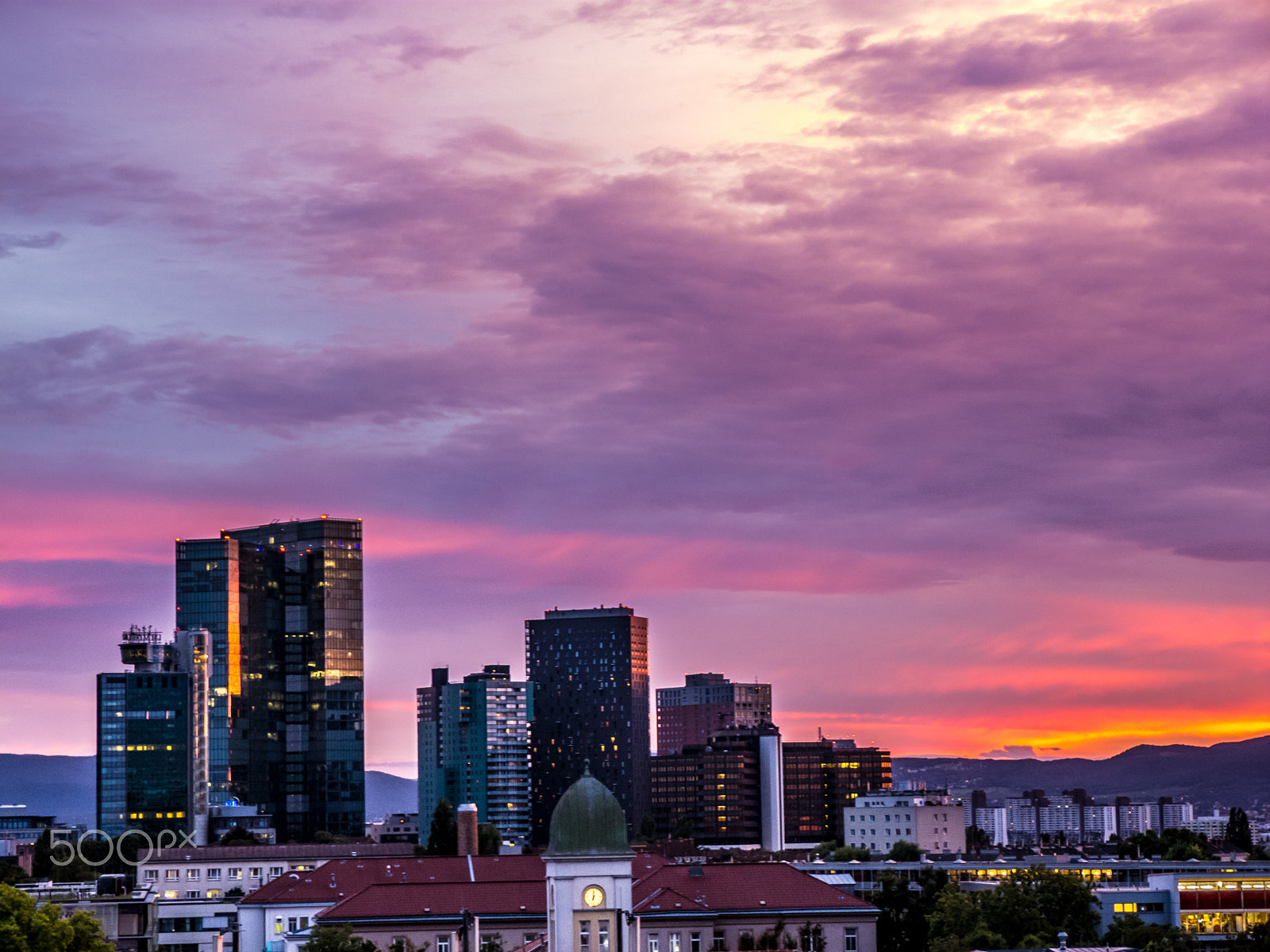 Built-in lens sample photo. Autumn sunset in vienna (wienerberg) photography