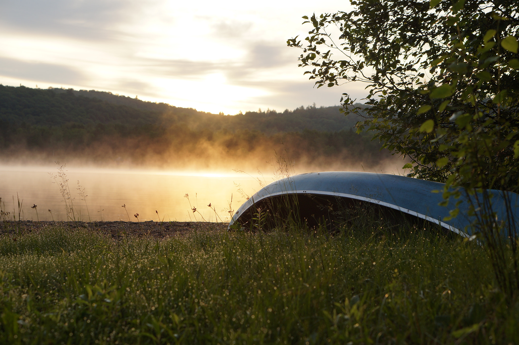 Sony Alpha NEX-F3 + Sony E 50mm F1.8 OSS sample photo. Canoe in the fog photography