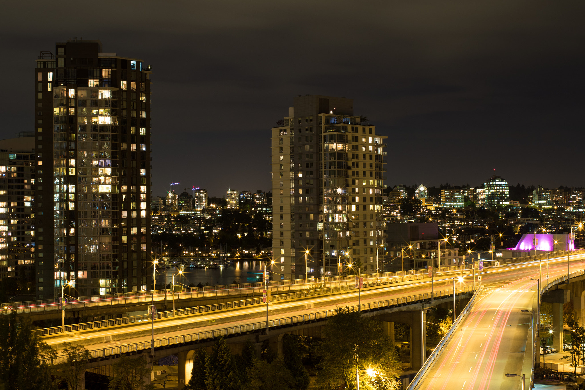 Canon EF 35mm F2 IS USM sample photo. Vancouver by night photography