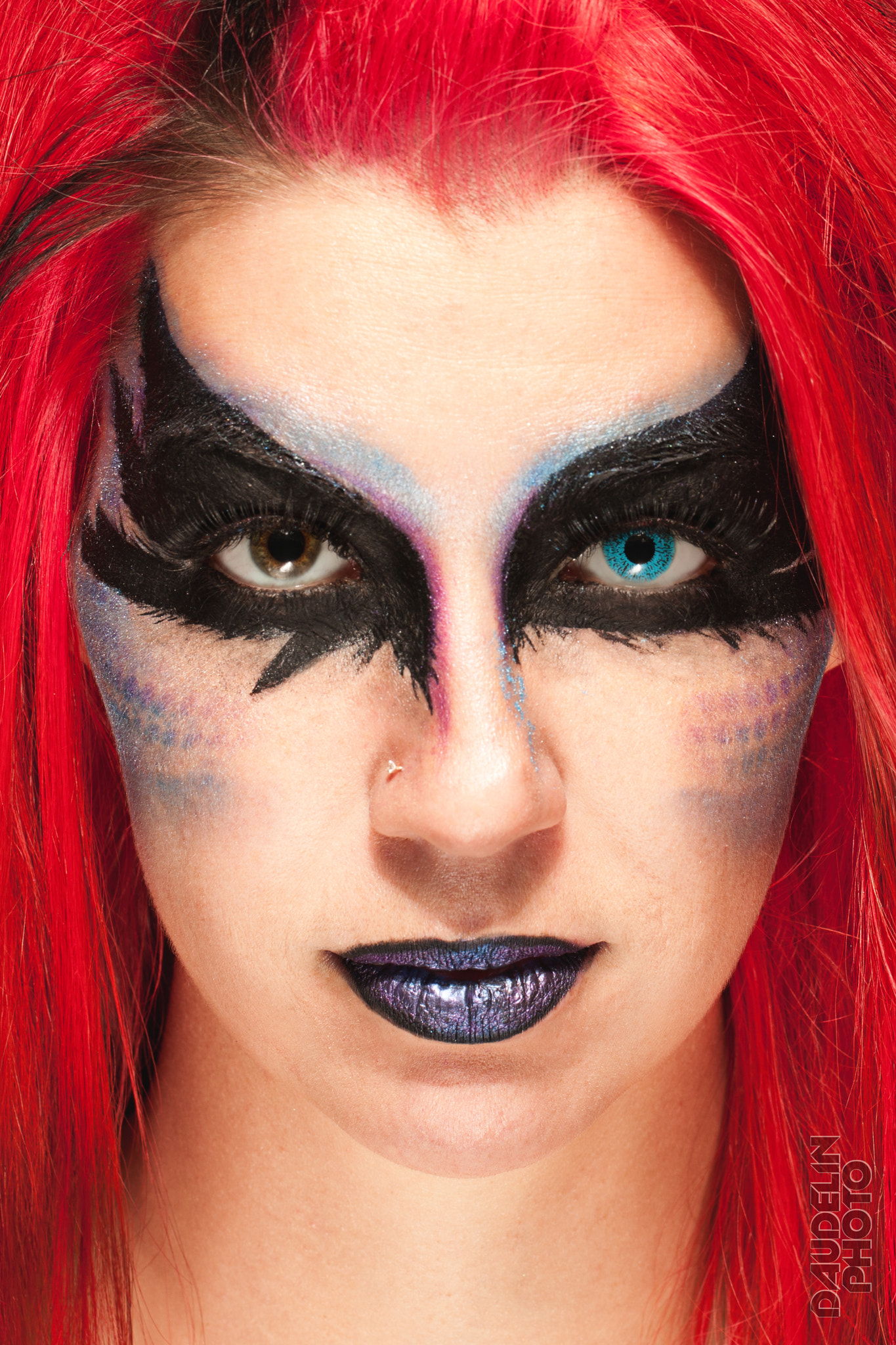 Canon EOS 40D + Canon EF 100mm F2.8L Macro IS USM sample photo. Red hair lady with crazy make-up photography