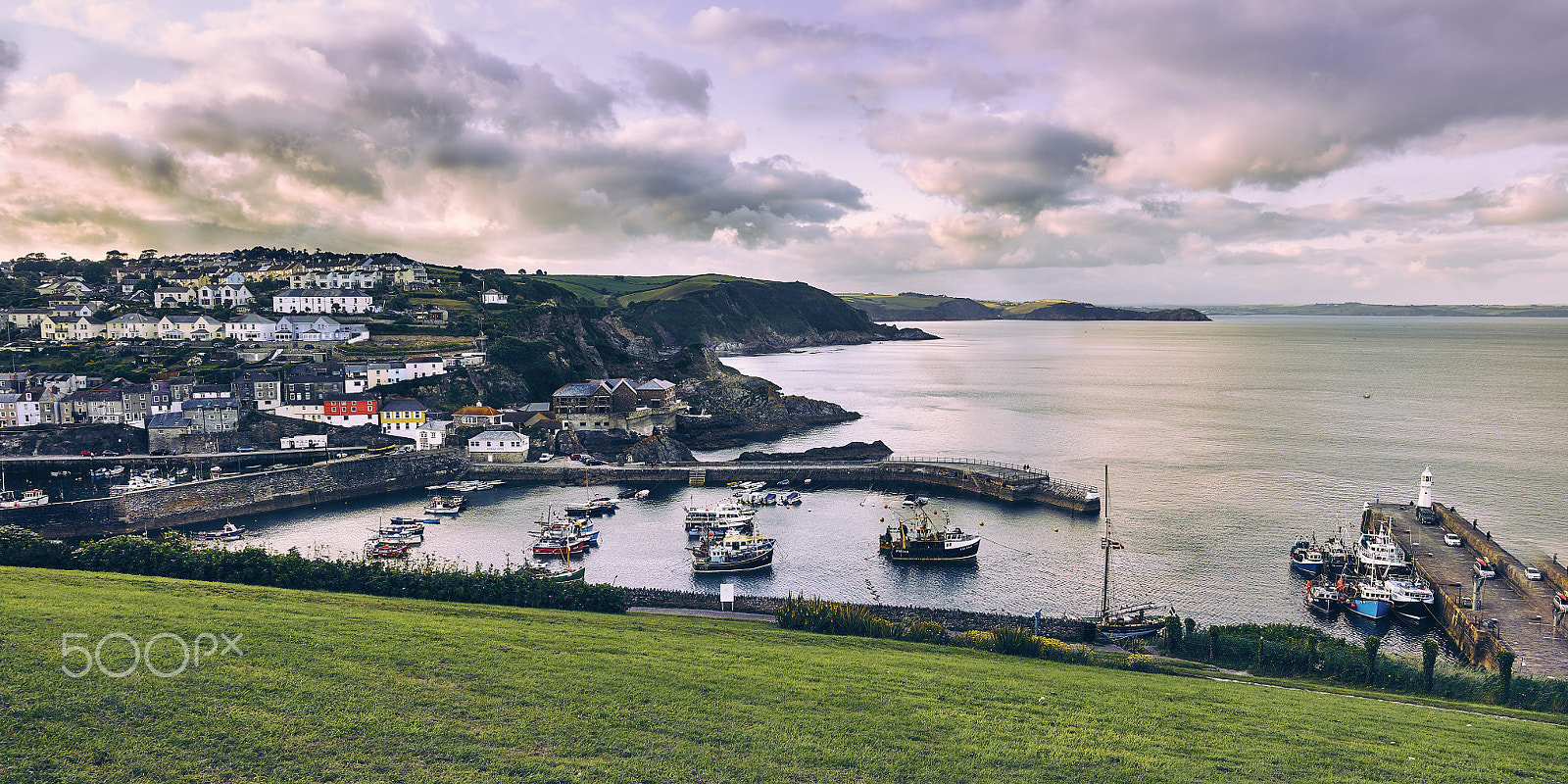 Phase One IQ250 sample photo. Mevagissey town & harbour panorama photography