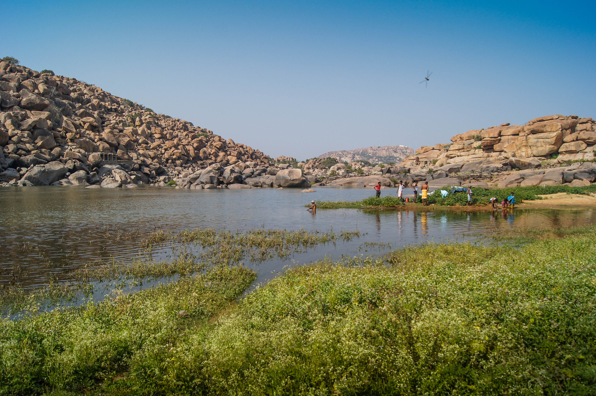 Sony Alpha DSLR-A580 sample photo. Hampi river and its surrounding rocky hills photography