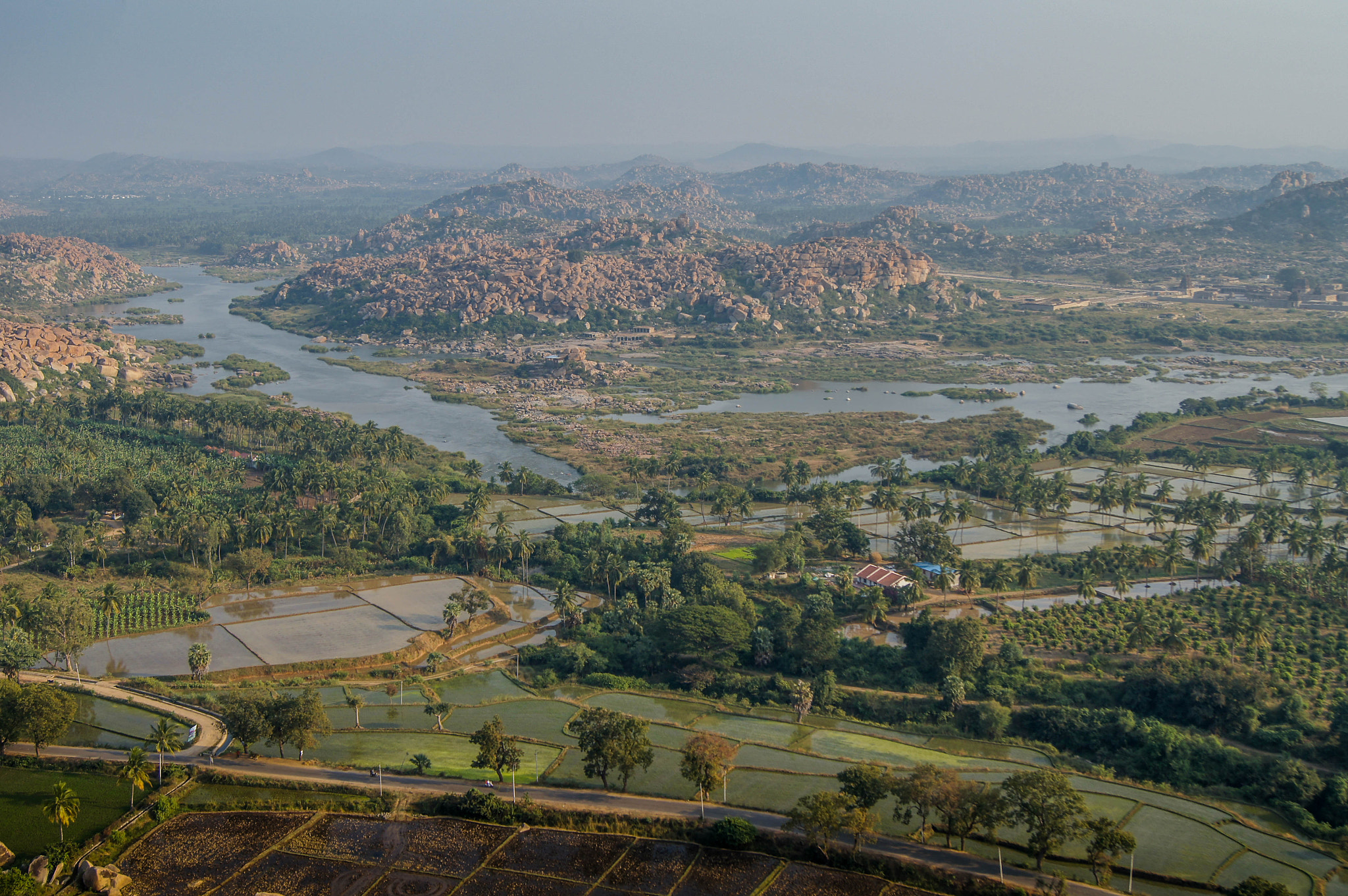 Sony Alpha DSLR-A580 sample photo. The fields, hills and river in hampi photography